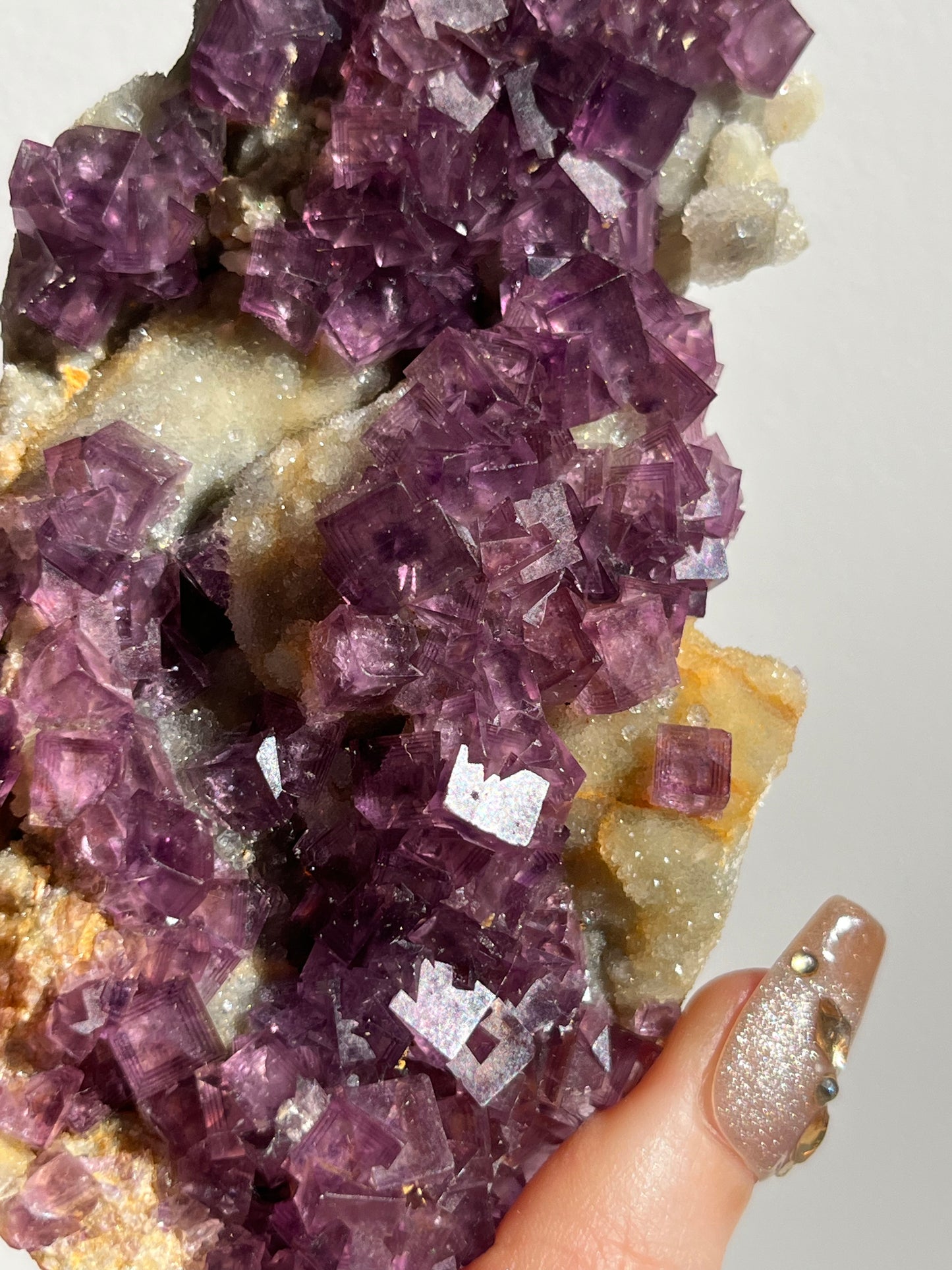 Anhui Fluorite on Druzy Quartz Matrix Specimen A