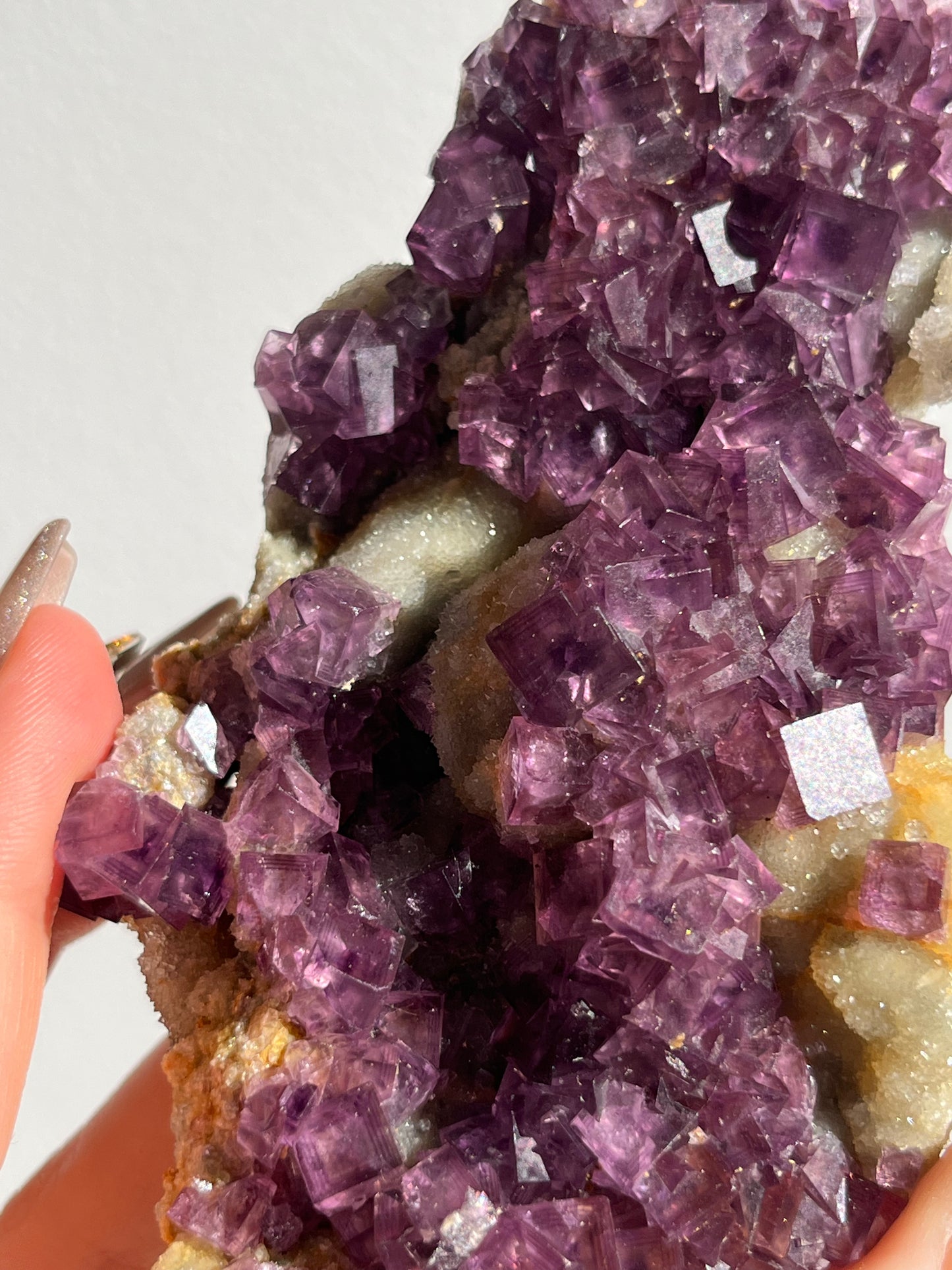 Anhui Fluorite on Druzy Quartz Matrix Specimen A
