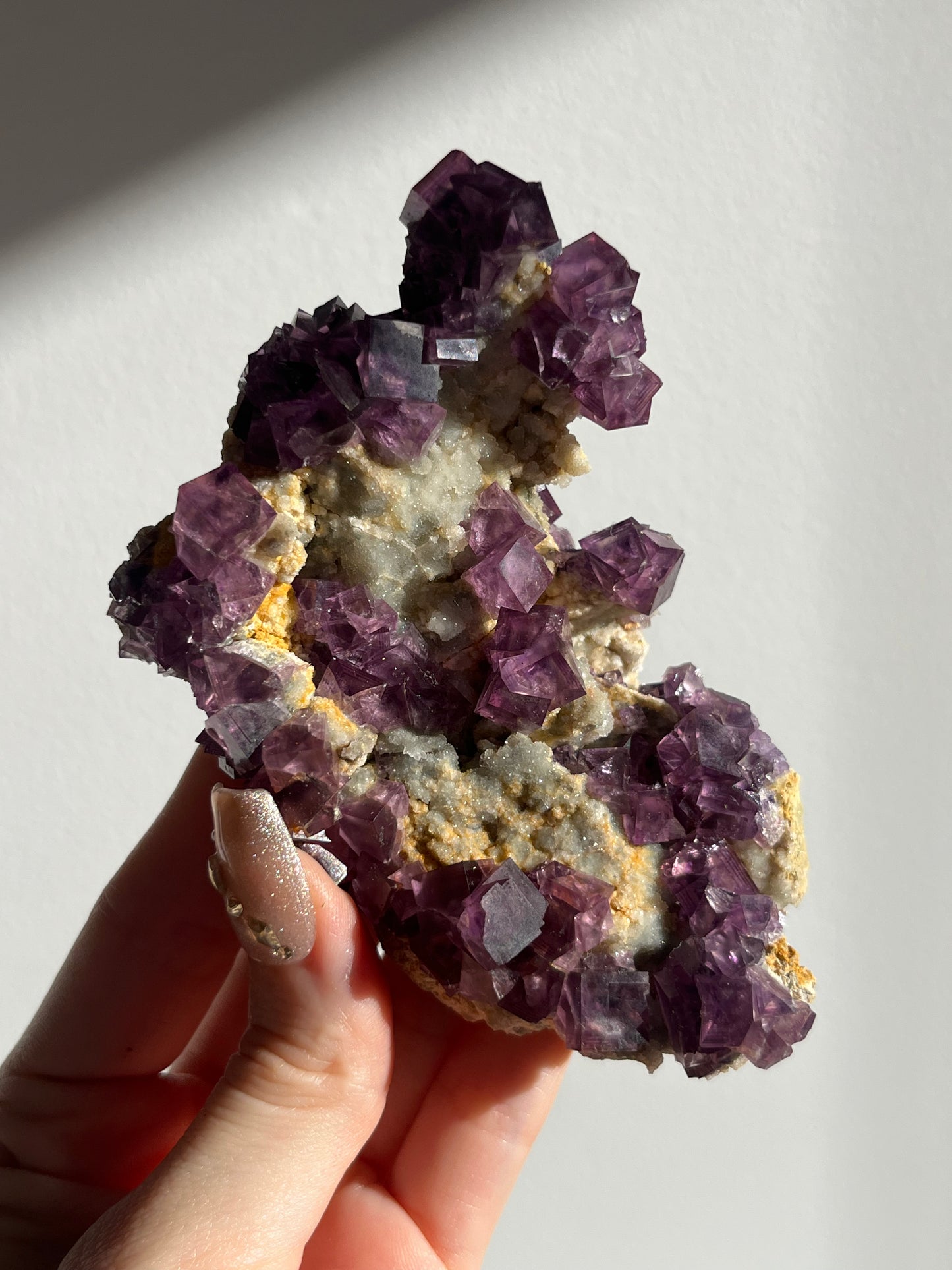 Anhui Fluorite on Druzy Quartz Matrix Specimen C