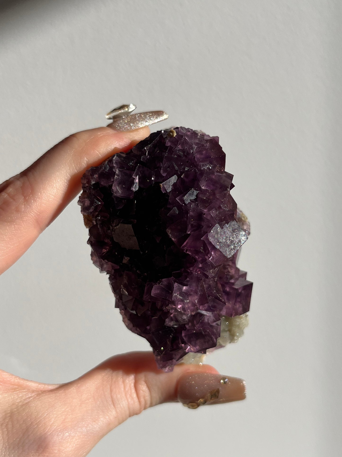 Anhui Fluorite on Druzy Quartz Matrix Specimen E