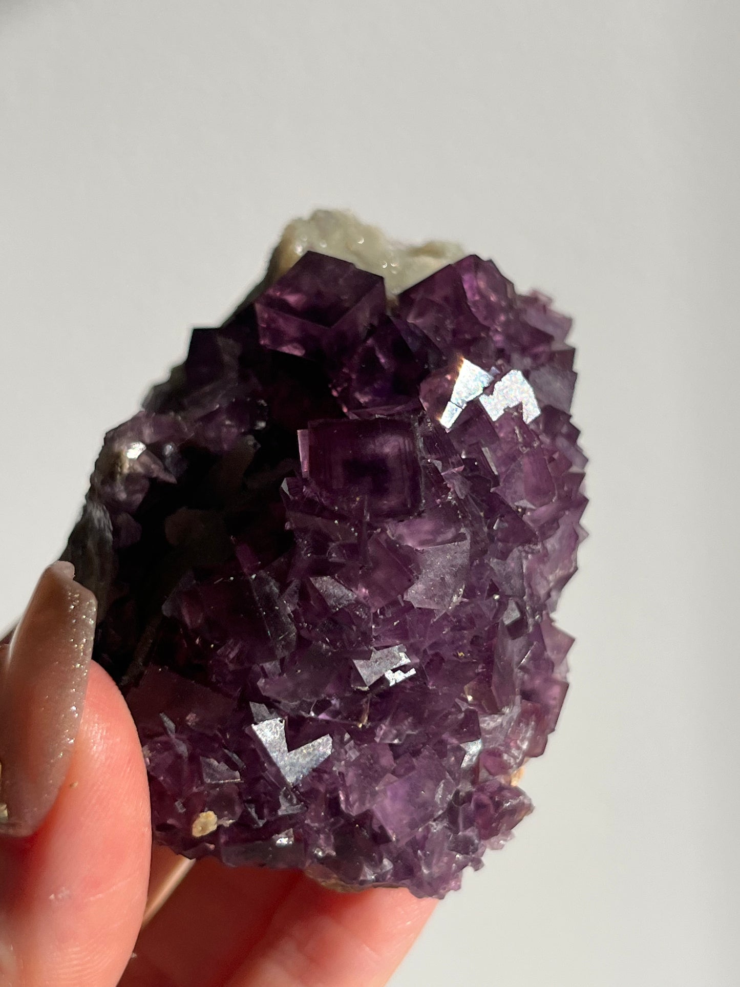 Anhui Fluorite on Druzy Quartz Matrix Specimen E
