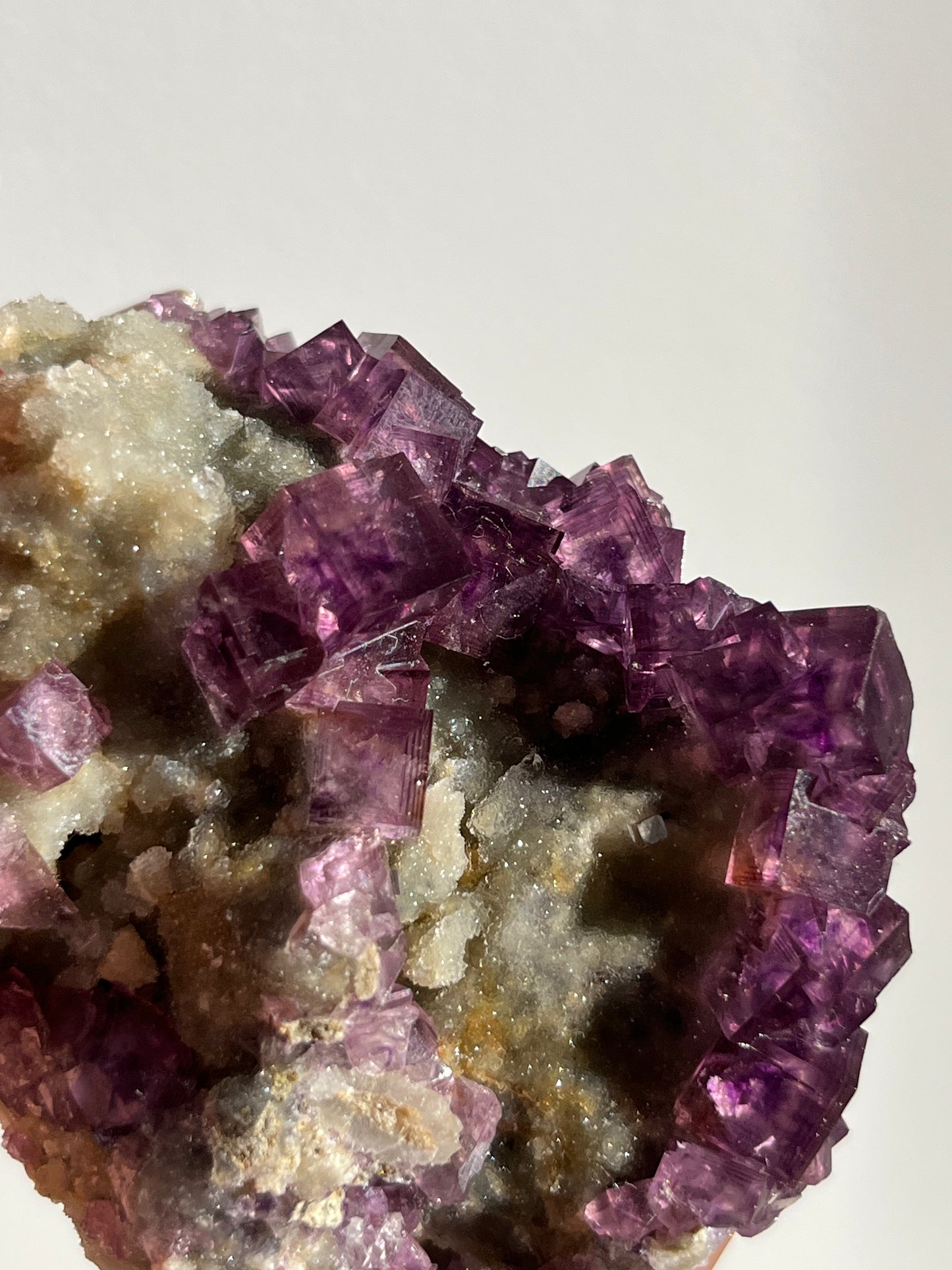 Anhui Fluorite on Druzy Quartz Matrix Specimen E