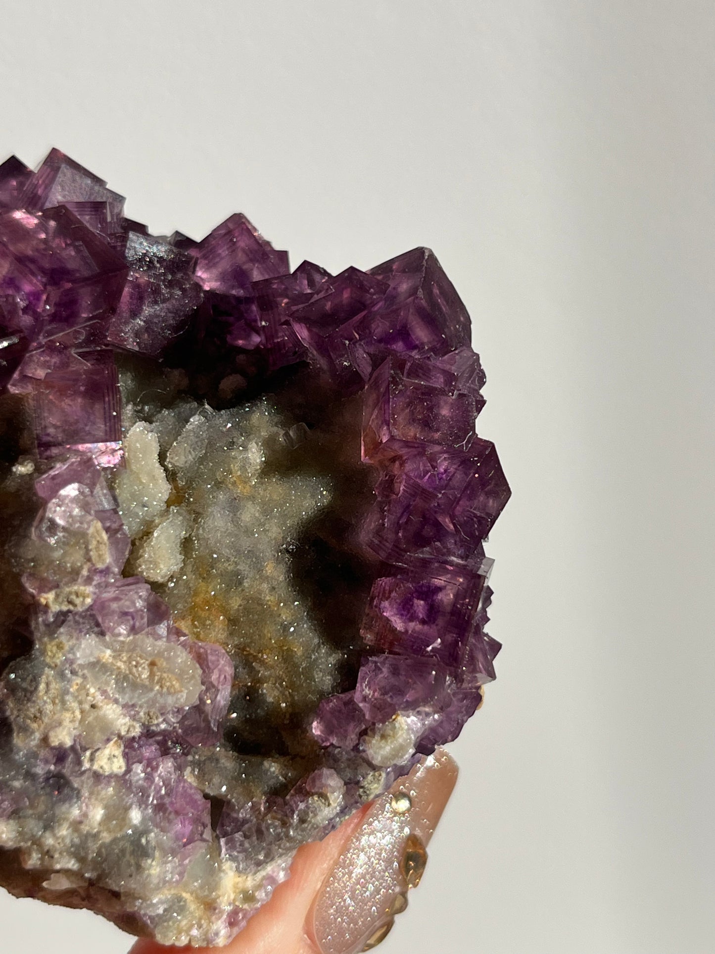 Anhui Fluorite on Druzy Quartz Matrix Specimen E