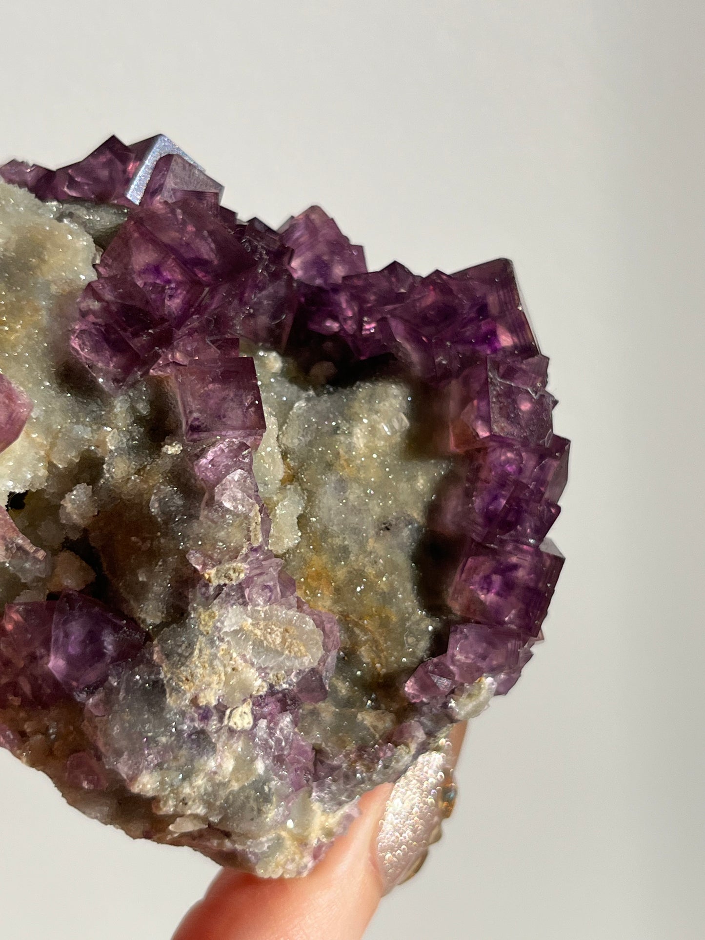 Anhui Fluorite on Druzy Quartz Matrix Specimen E