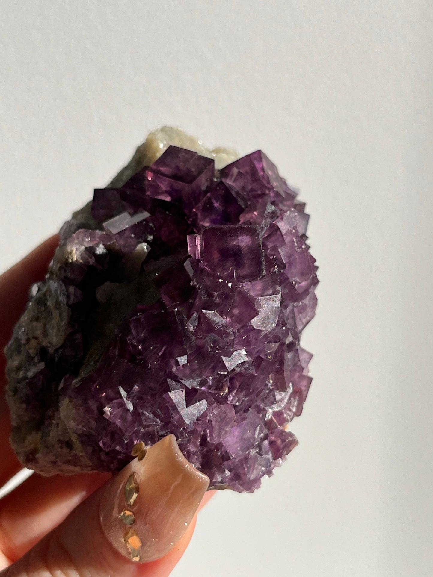 Anhui Fluorite on Druzy Quartz Matrix Specimen E