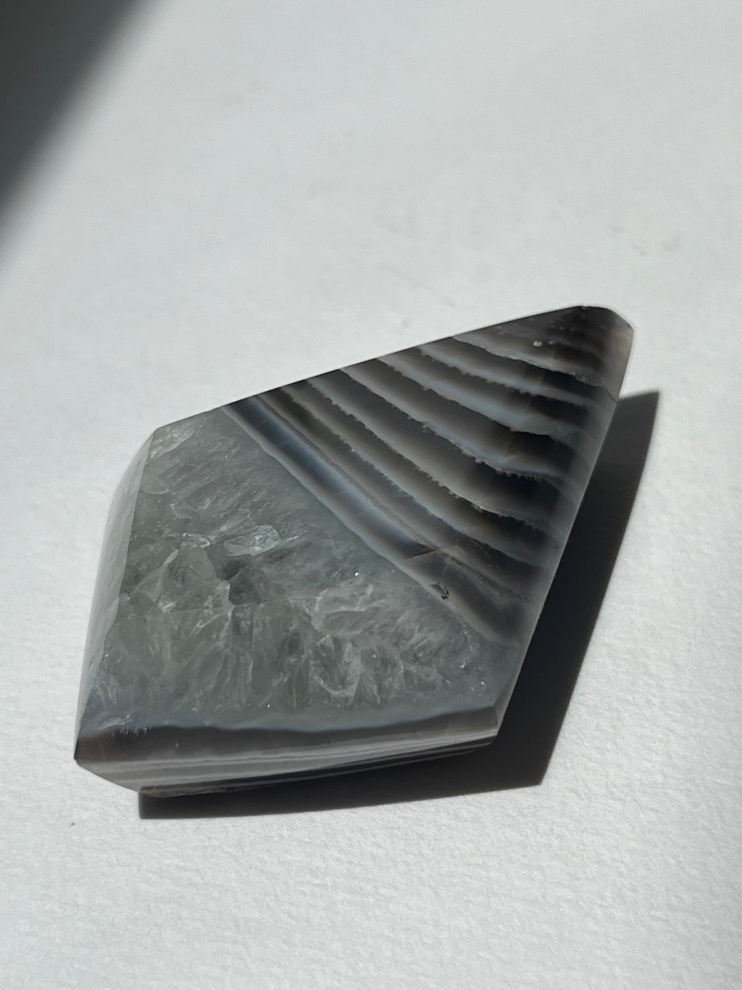 Purple Banded Agate and Quartz Diamond Carving on Stand A