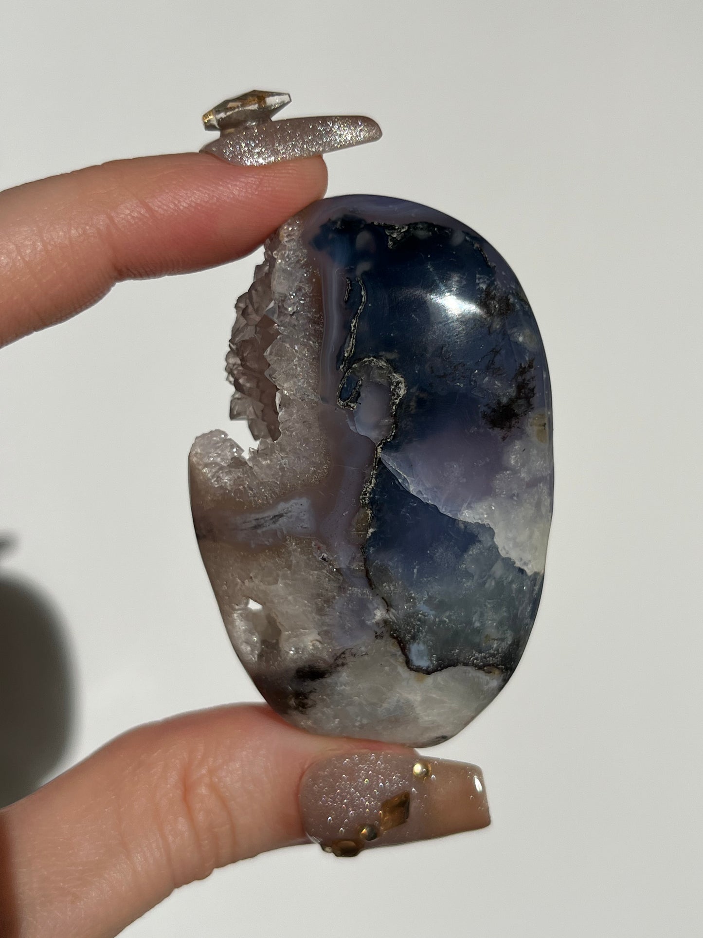 Purple Chalcedony with Green Moss and Parallax Effect Palmstone A