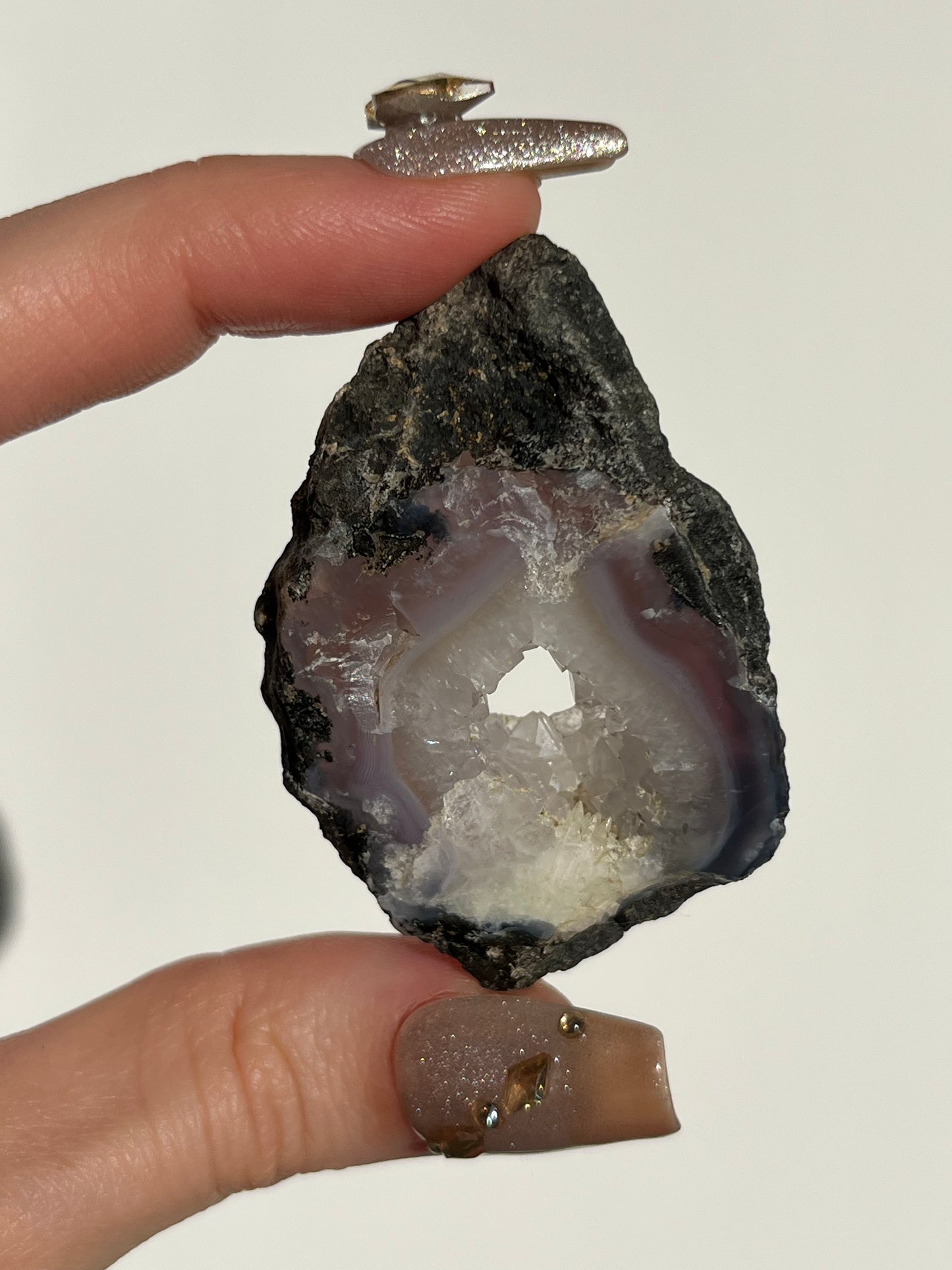 Purple Chalcedony with Green Moss and Quartz Slice B