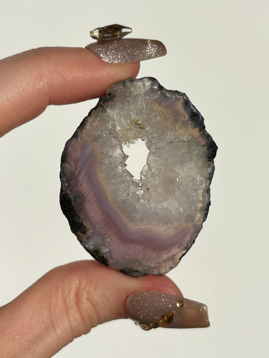 Purple Chalcedony with Green Moss and Quartz Slice C