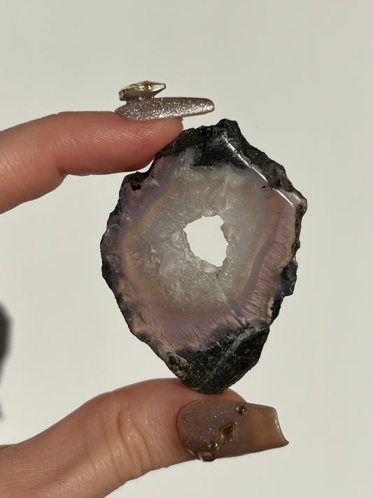 Purple Chalcedony with Green Moss and Quartz Slice D