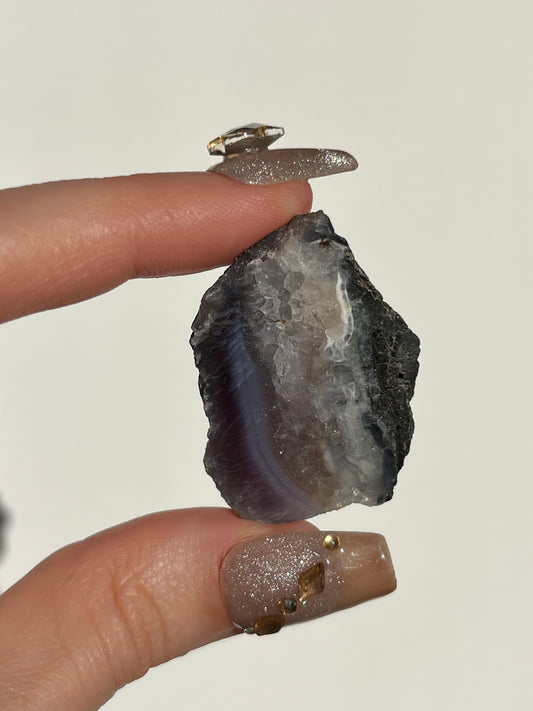 Purple Chalcedony with Green Moss and Quartz Slice F
