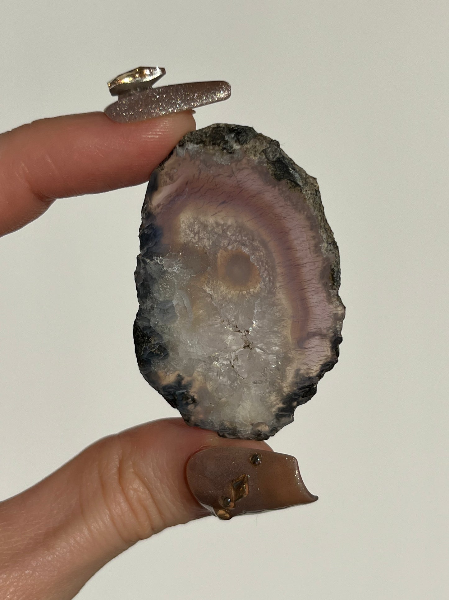 Purple Chalcedony with Green Moss and Quartz Slice G (Face Agate Pattern)