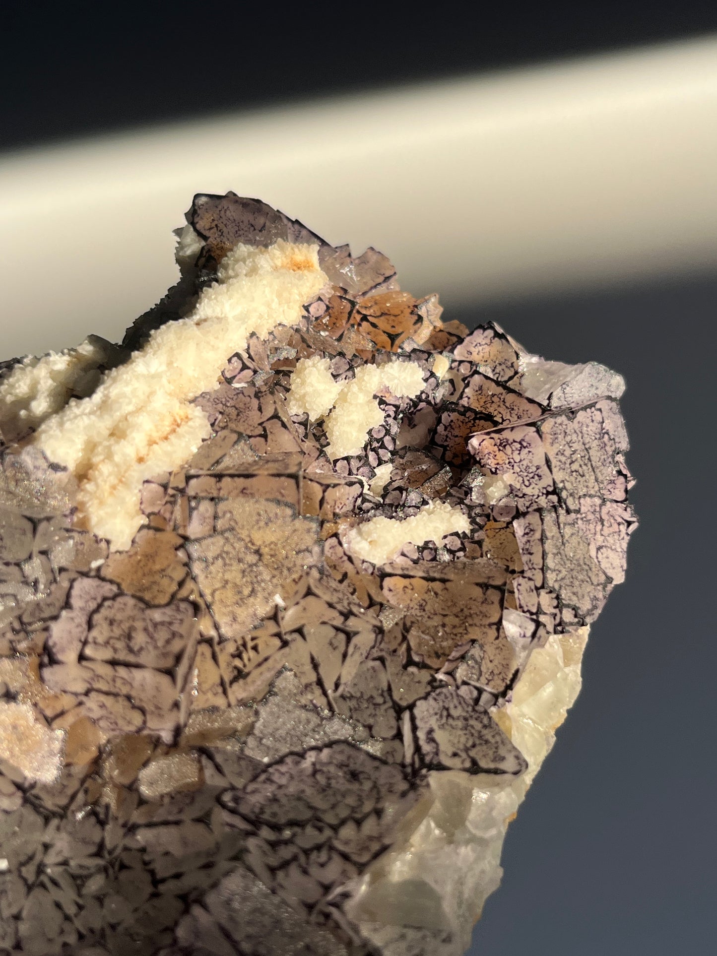 Purple, Yellow and Green Cubic QR Code Fluorite and Calcite Specimen