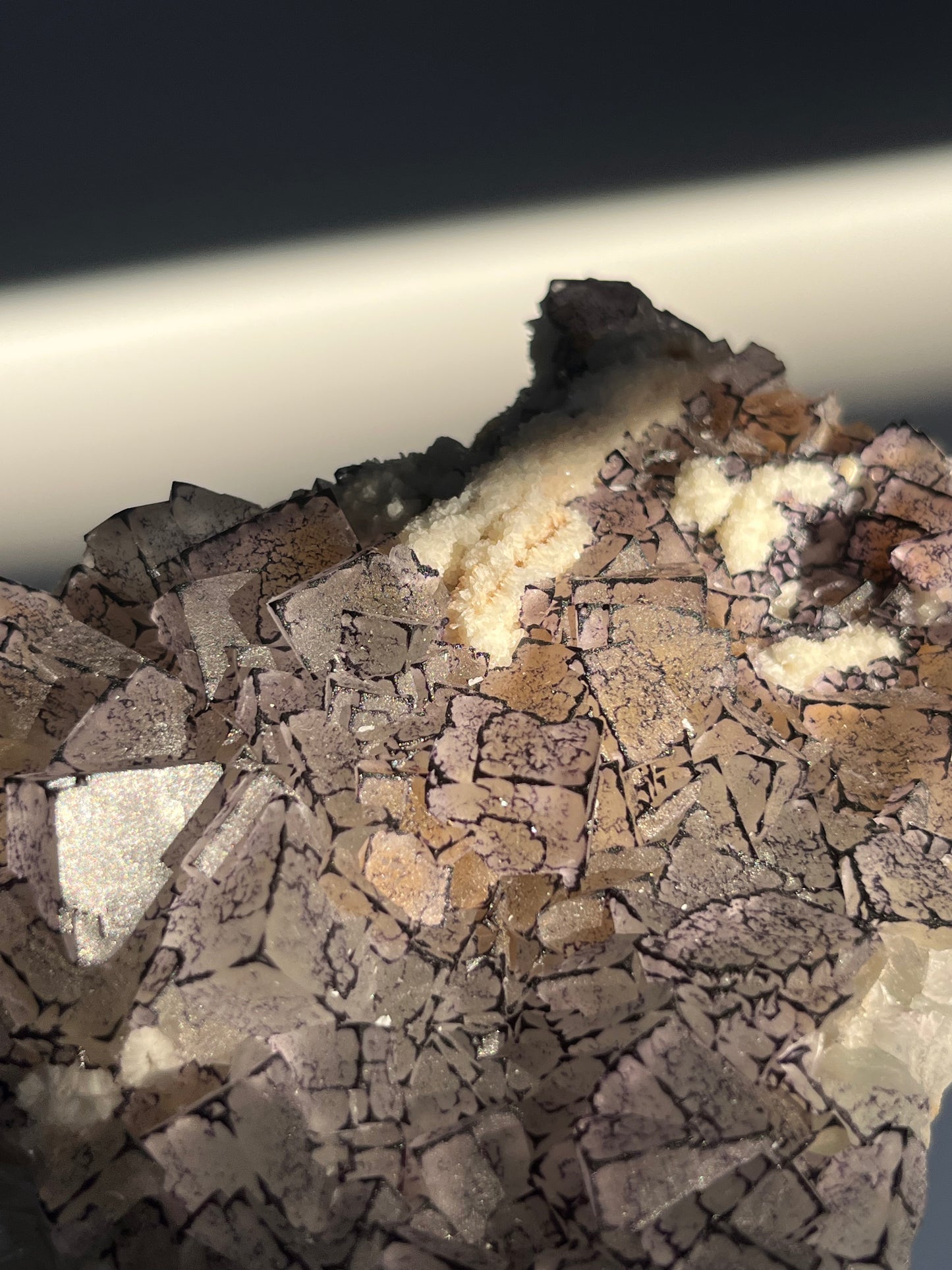 Purple, Yellow and Green Cubic QR Code Fluorite and Calcite Specimen