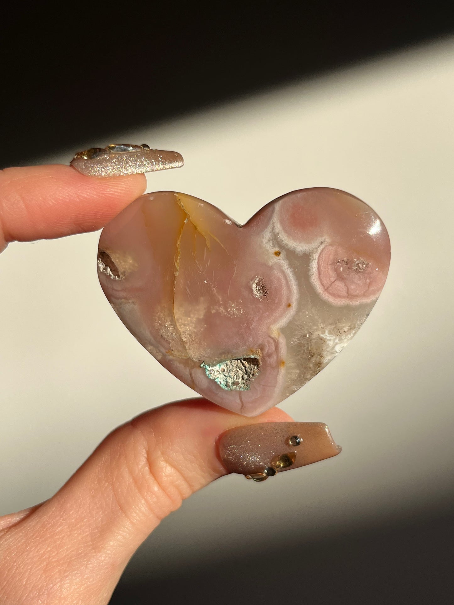 Rare Pink Nebula Agate Flat Back Heart C