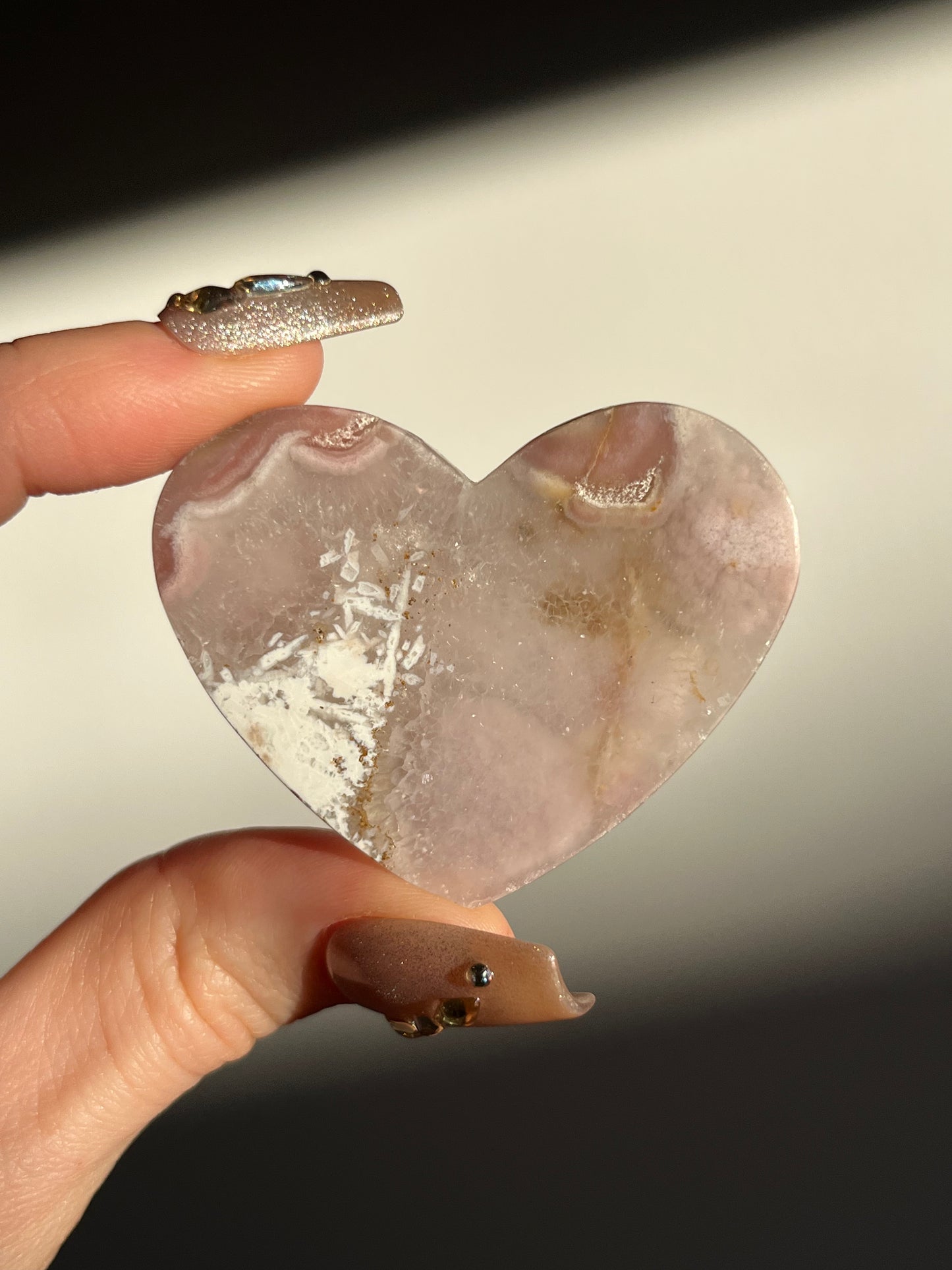 Rare Pink Nebula Agate Flat Back Heart C