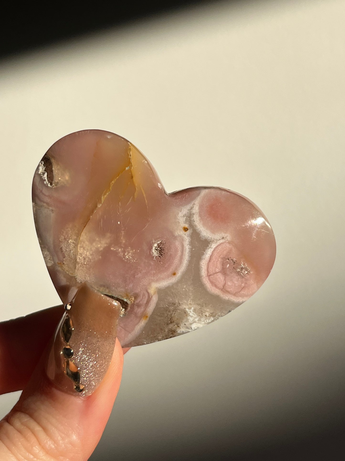 Rare Pink Nebula Agate Flat Back Heart C
