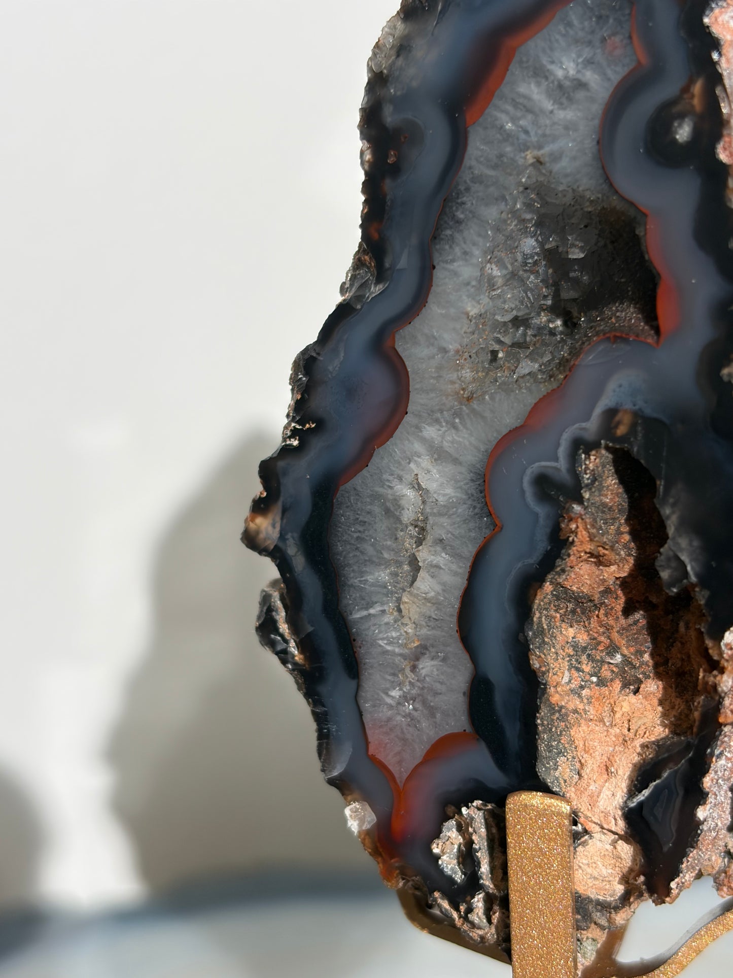 "Sylven" Blue Banded Red Fox Agate with Quartz on Custom Display Stand K