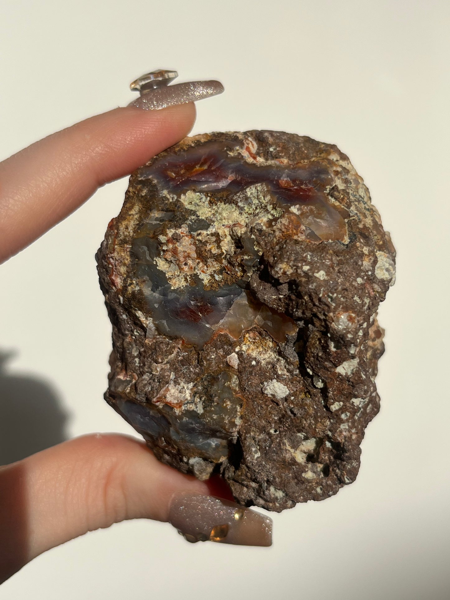 ‘Aurora Sanctum’ Orange-Red Laguna Agate with Amethyst Geode