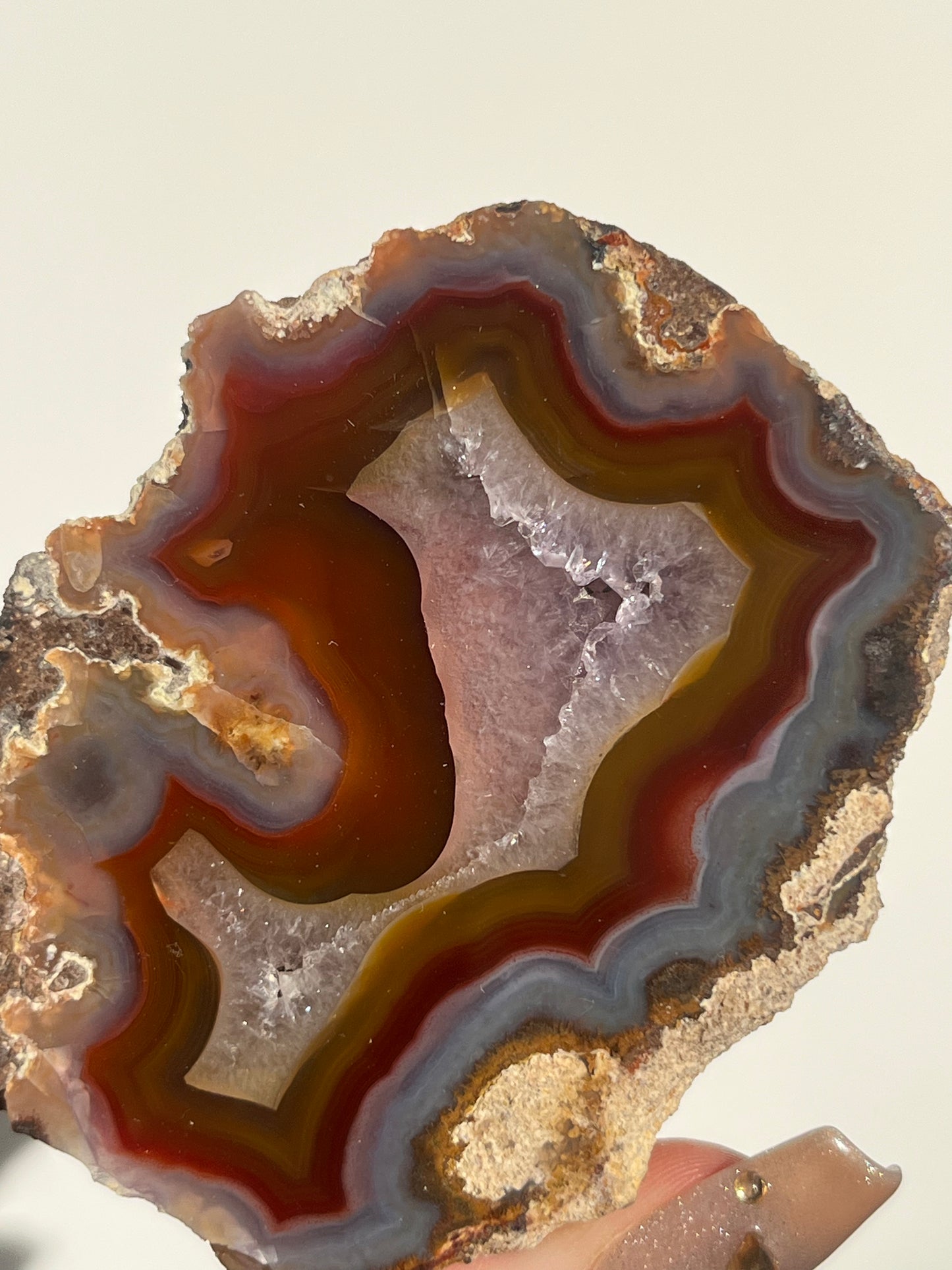 ‘Aurora Sanctum’ Orange-Red Laguna Agate with Amethyst Geode
