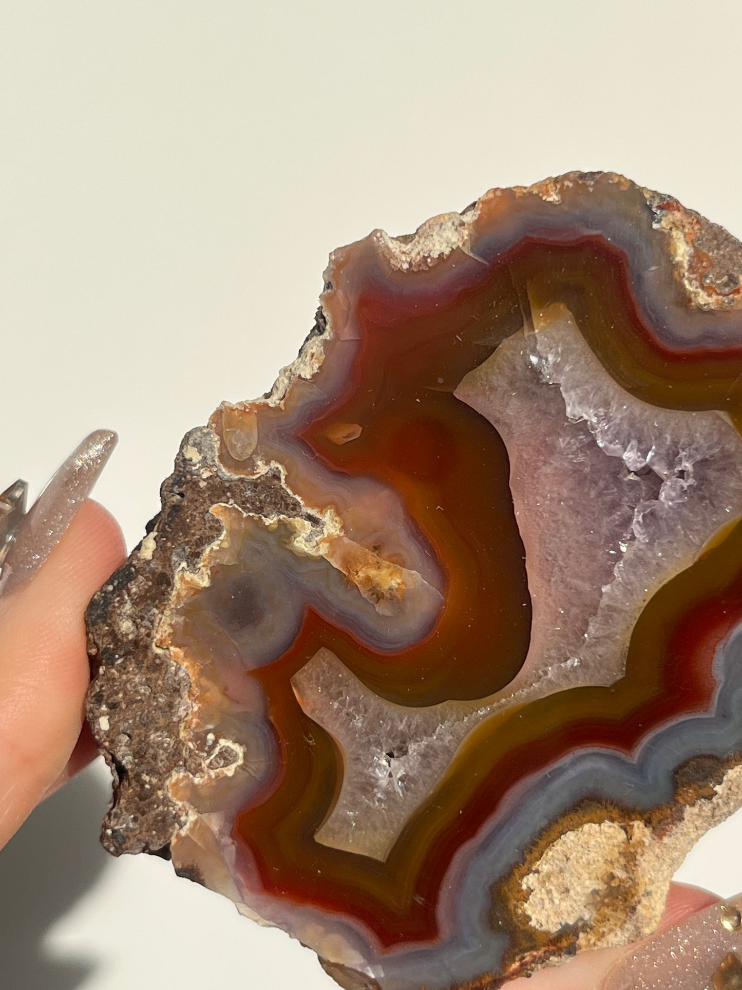 ‘Aurora Sanctum’ Orange-Red Laguna Agate with Amethyst Geode