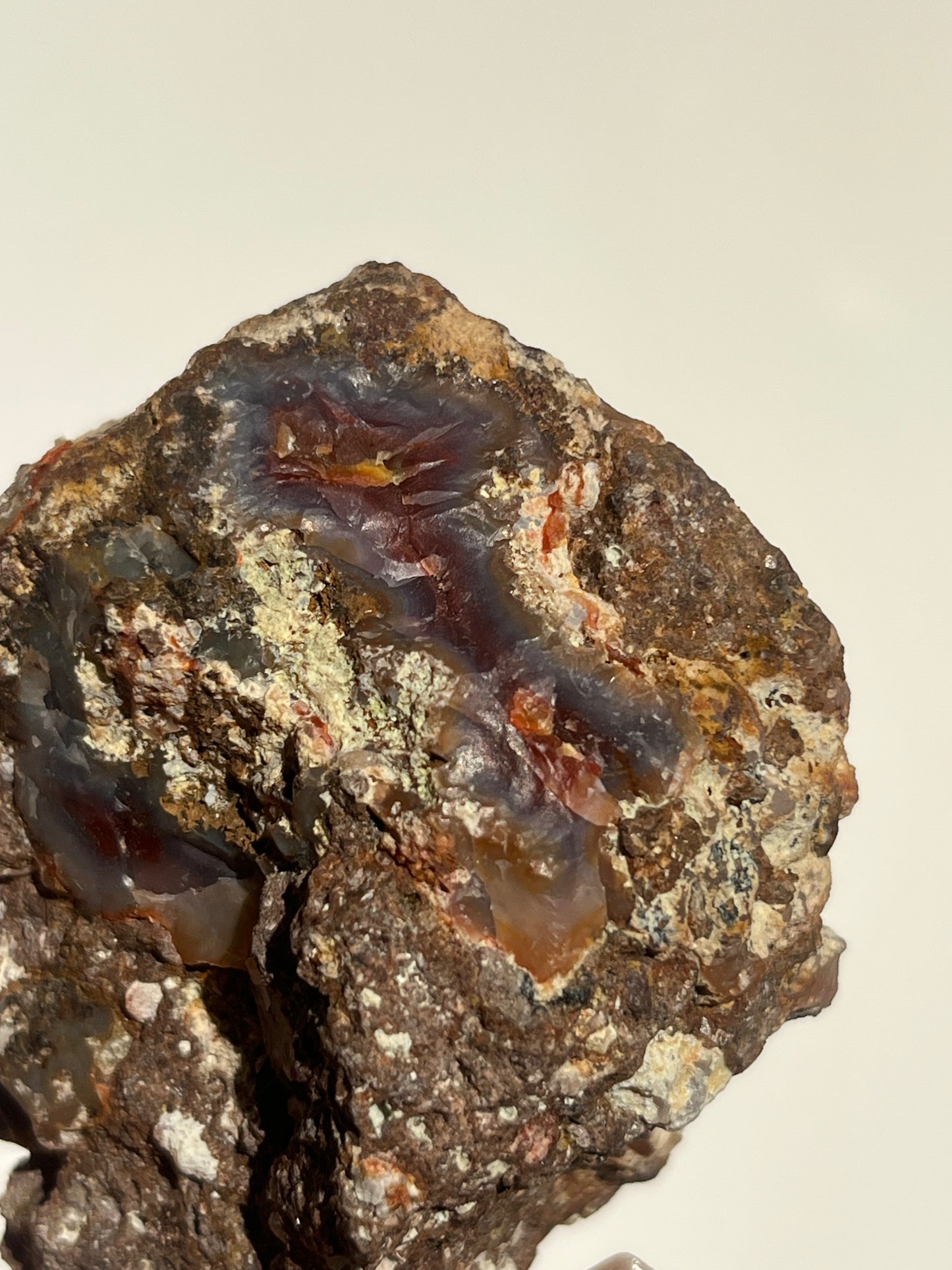 ‘Aurora Sanctum’ Orange-Red Laguna Agate with Amethyst Geode