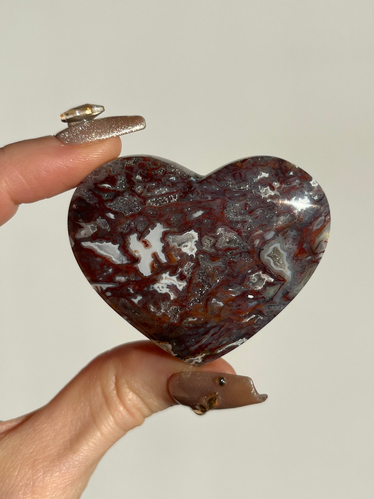 Red Moss in Chalcedony Heart Carving A