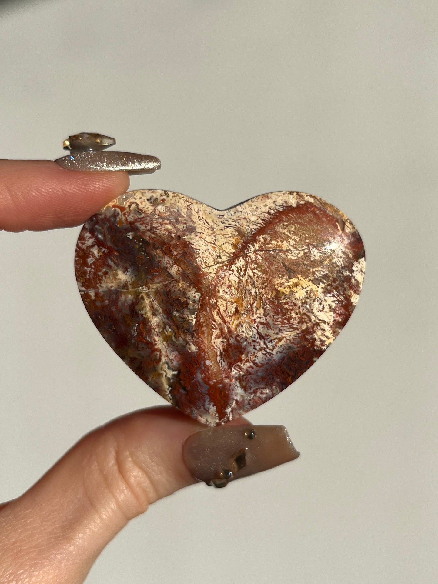 Red Moss in Chalcedony Heart Carving B