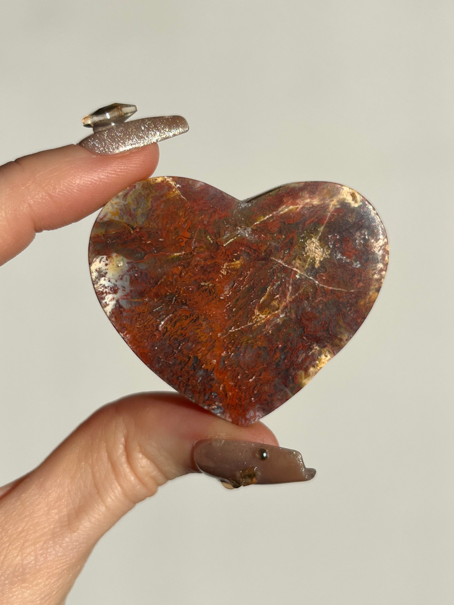 Red Moss in Chalcedony Heart Carving B