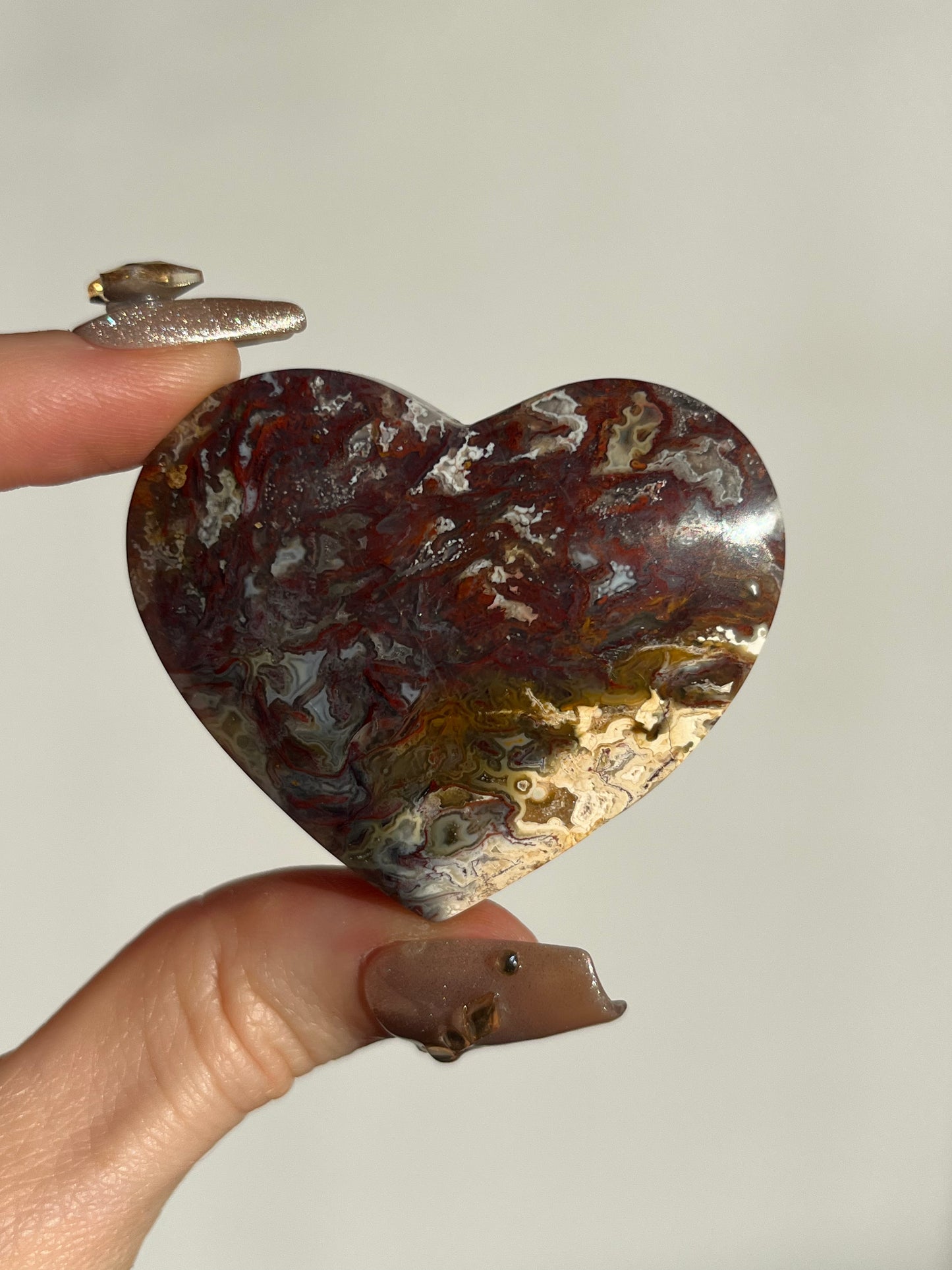Red Moss in Chalcedony Heart Carving C