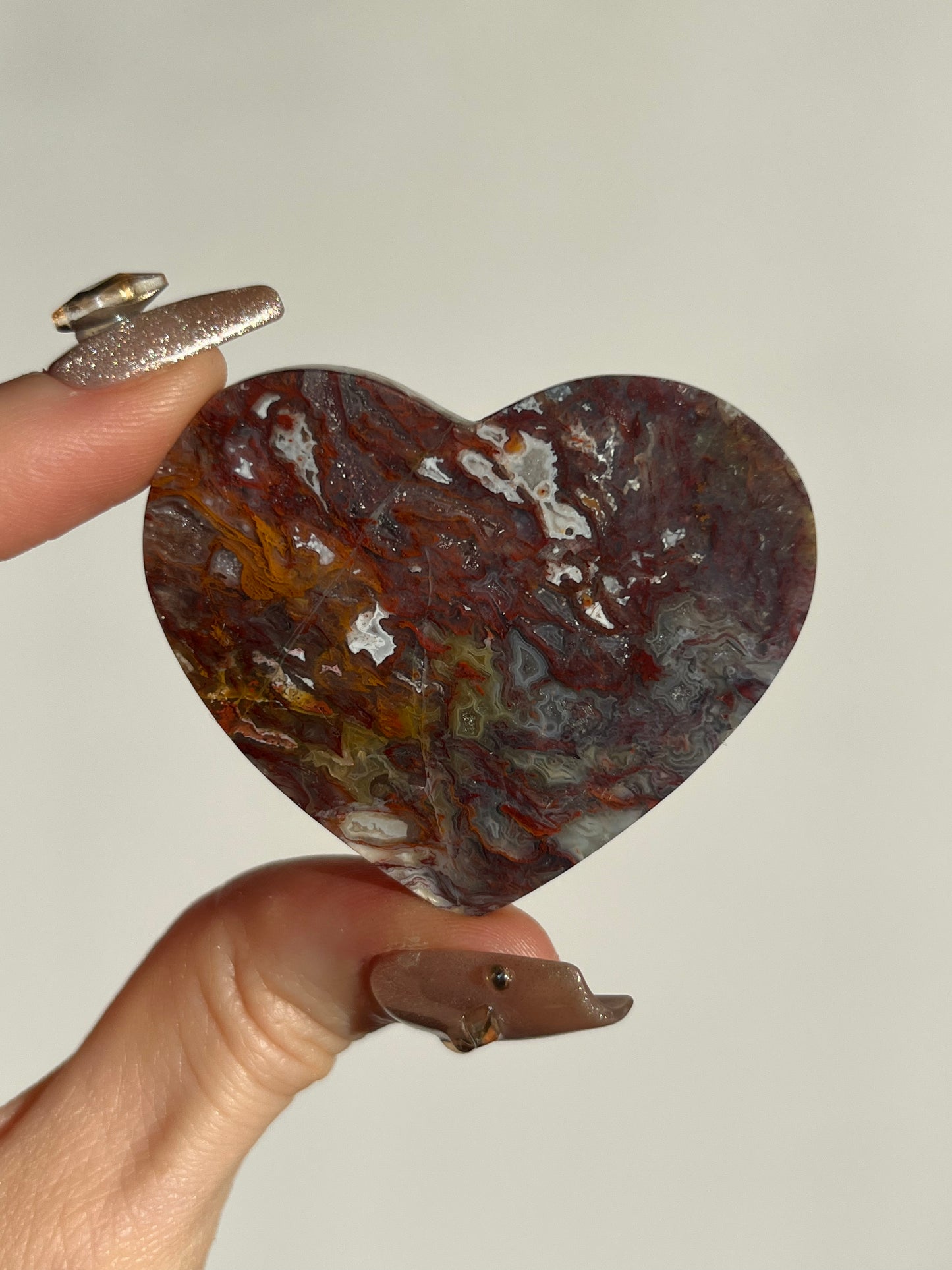 Red Moss in Chalcedony Heart Carving C