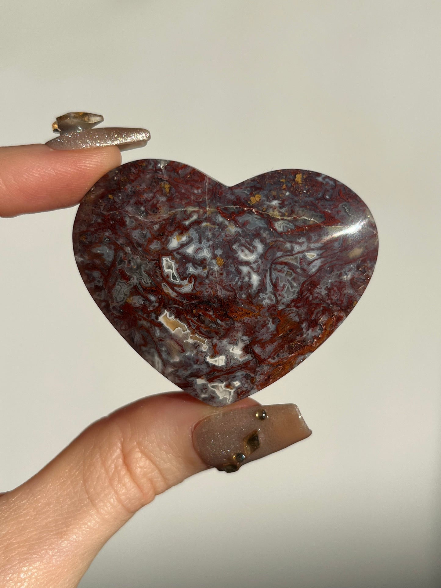 Red Moss in Chalcedony Heart Carving F