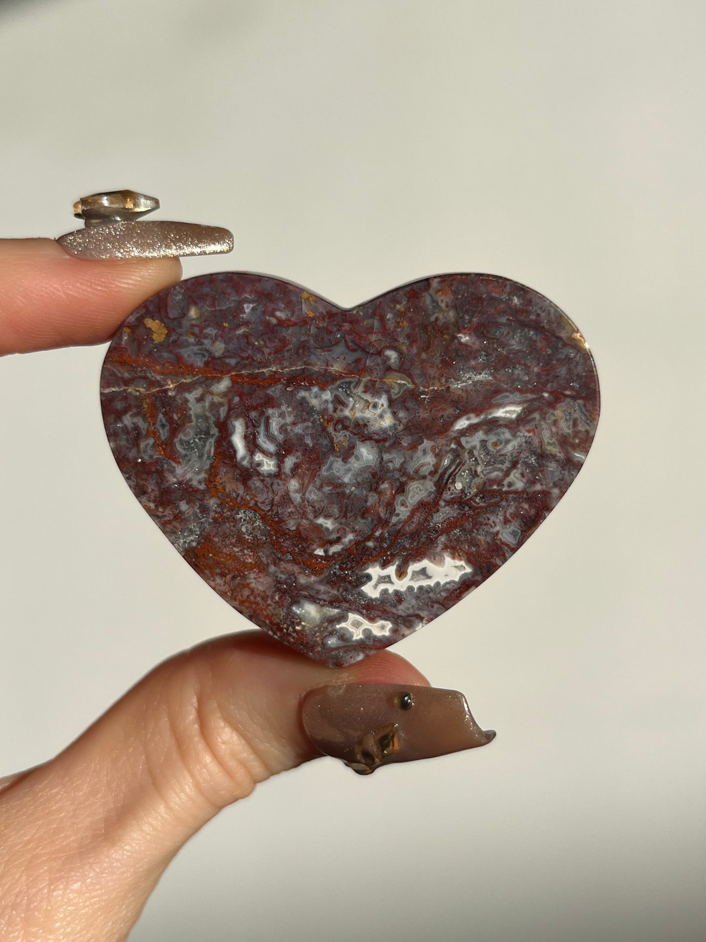 Red Moss in Chalcedony Heart Carving F
