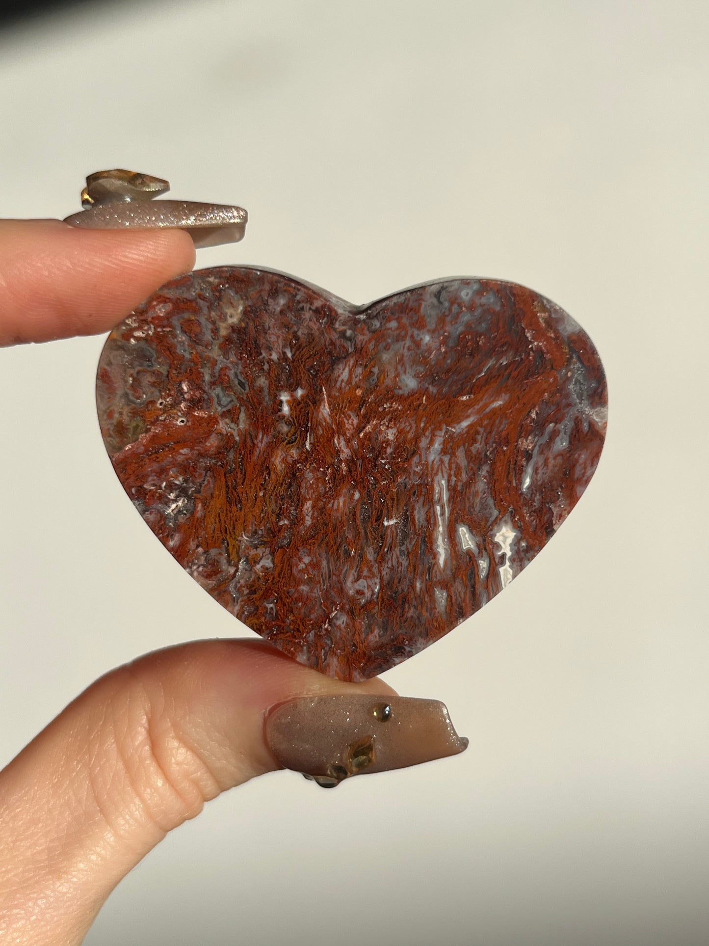 Red Moss in Chalcedony Heart Carving G