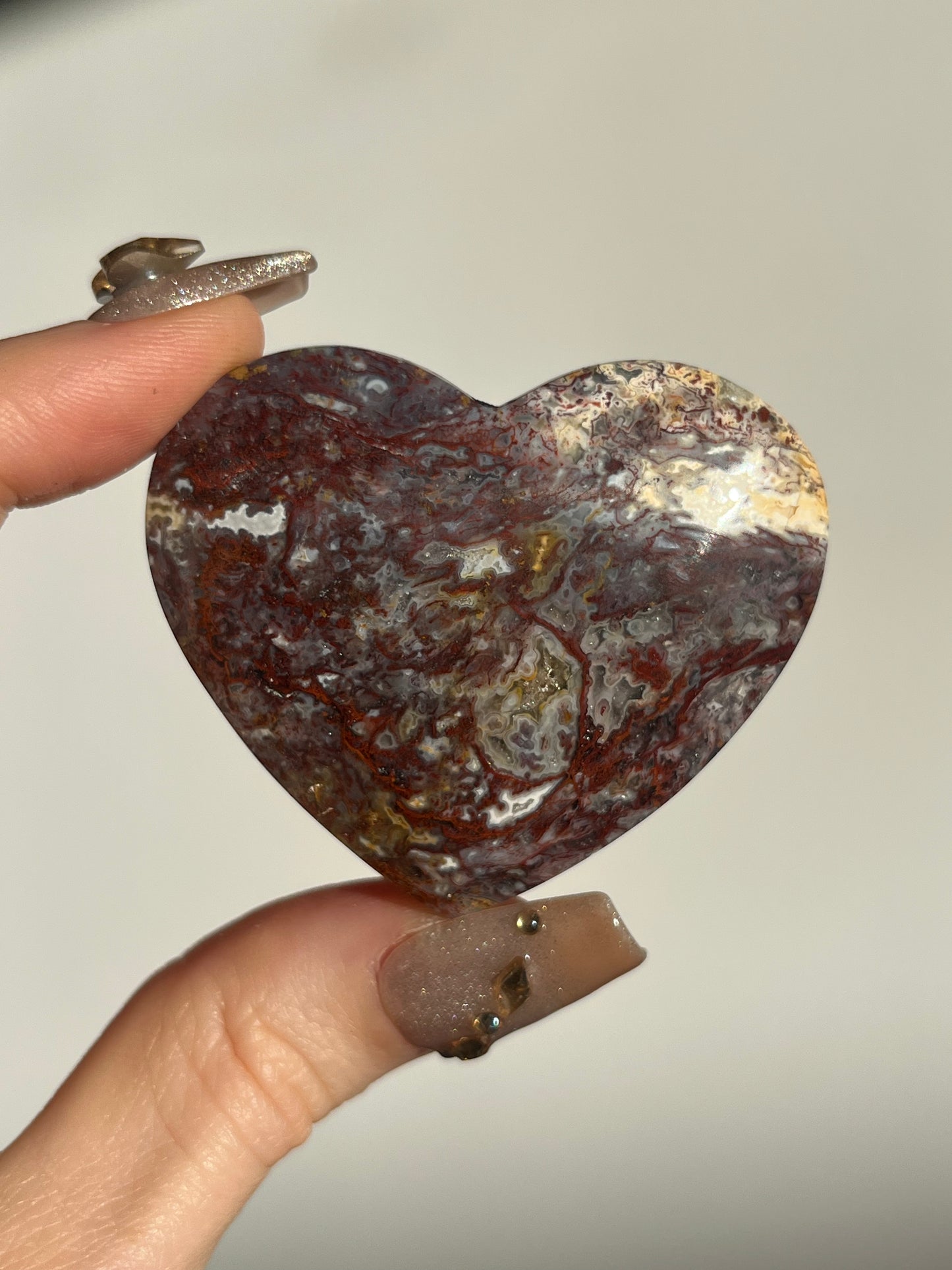 Red Moss in Chalcedony Heart Carving H