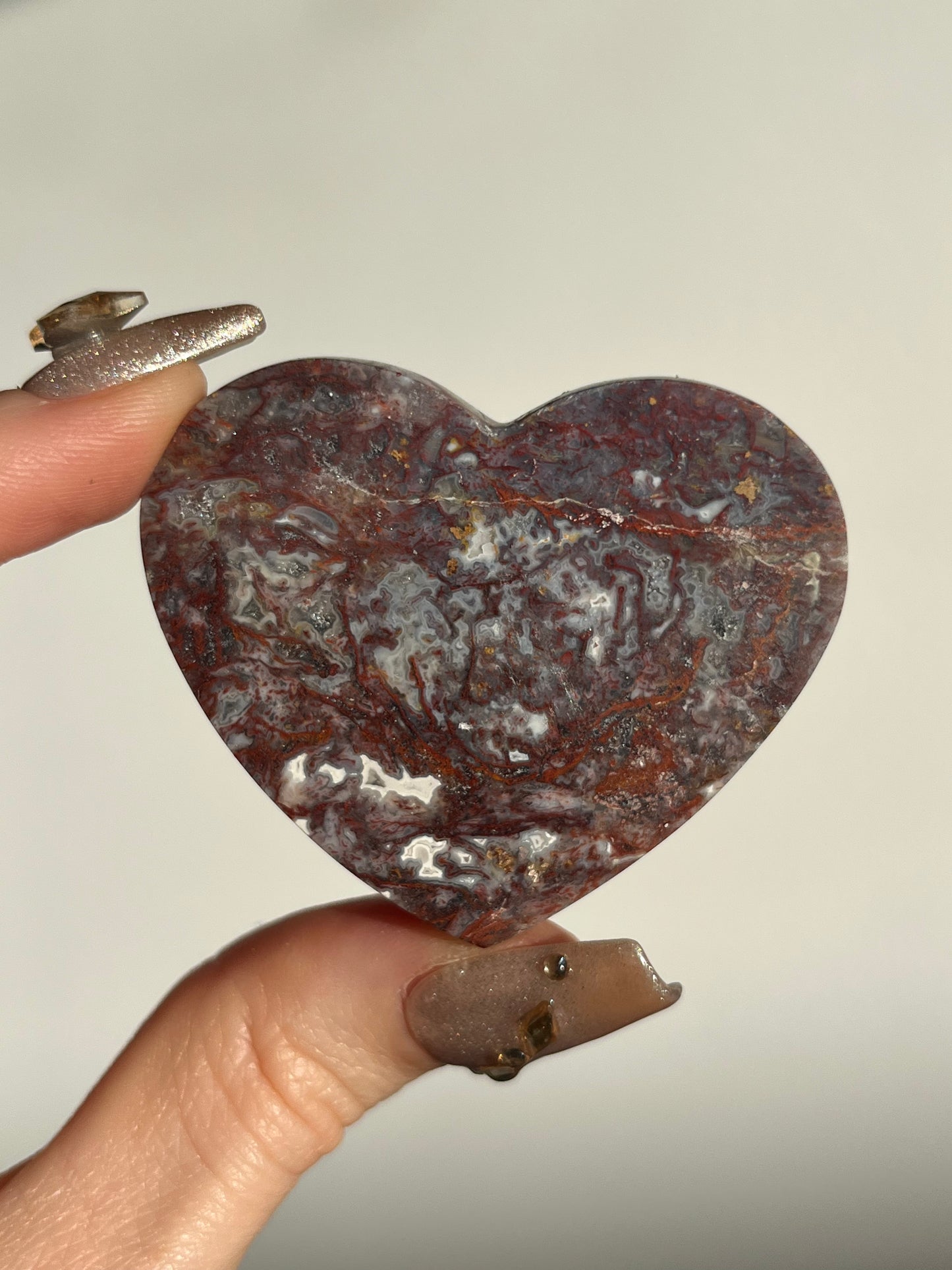 Red Moss in Chalcedony Heart Carving H