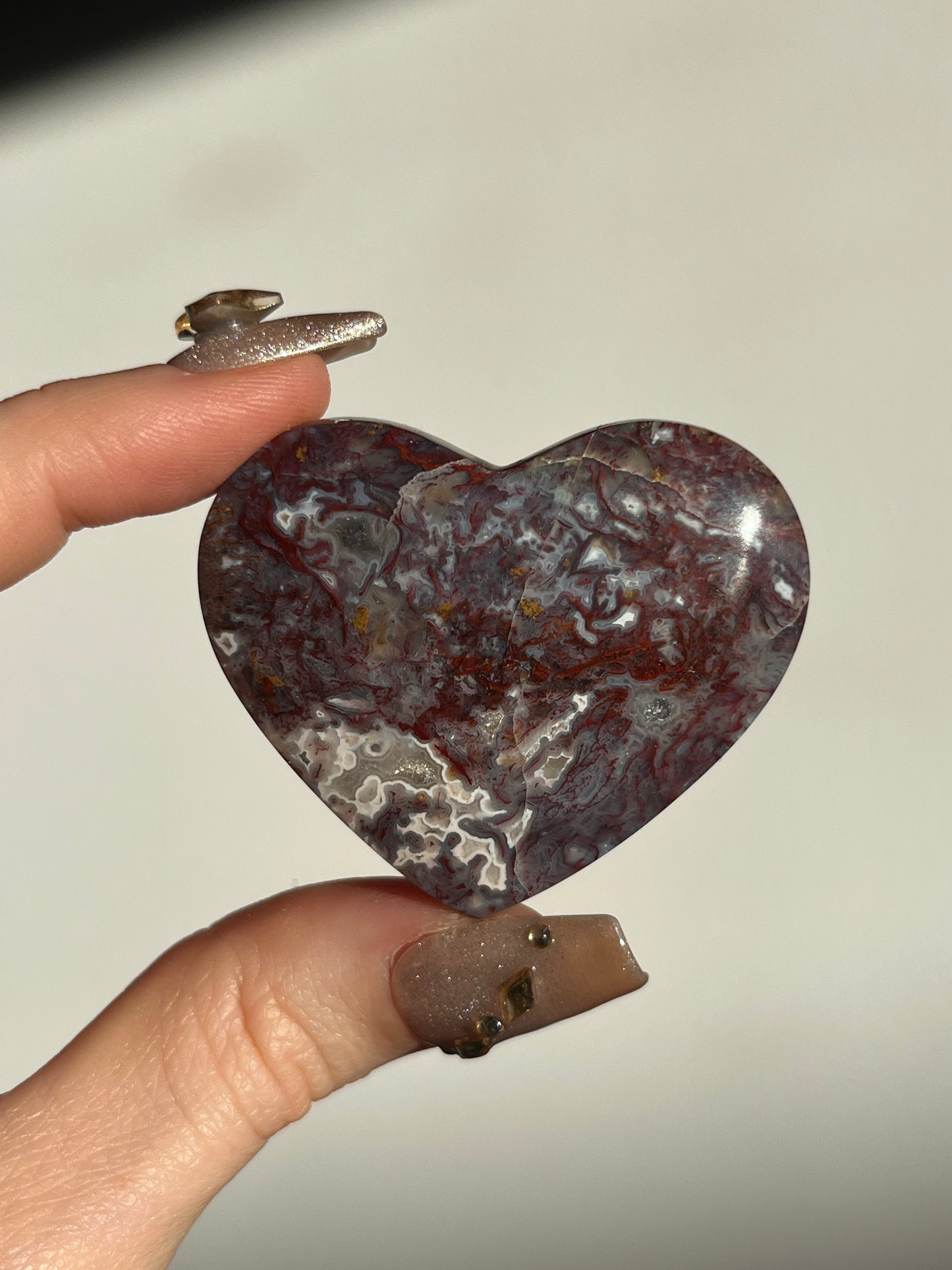 Red Moss in Chalcedony Heart Carving I