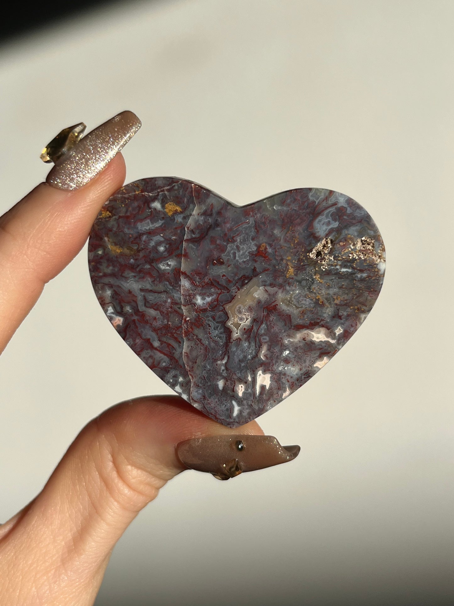 Red Moss in Chalcedony Heart Carving I