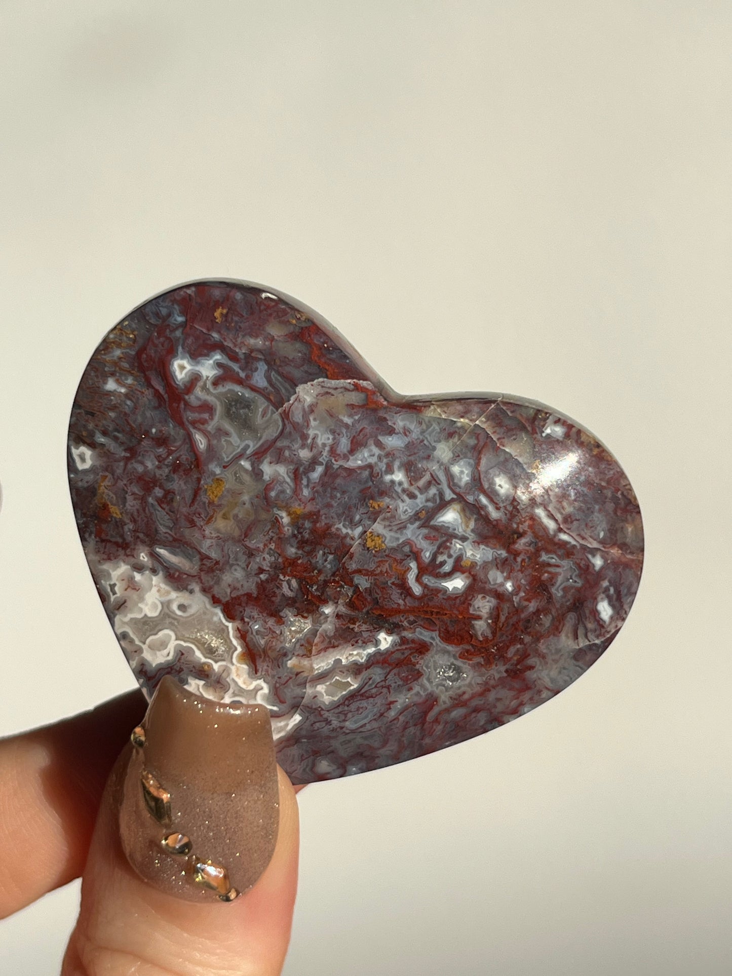 Red Moss in Chalcedony Heart Carving I