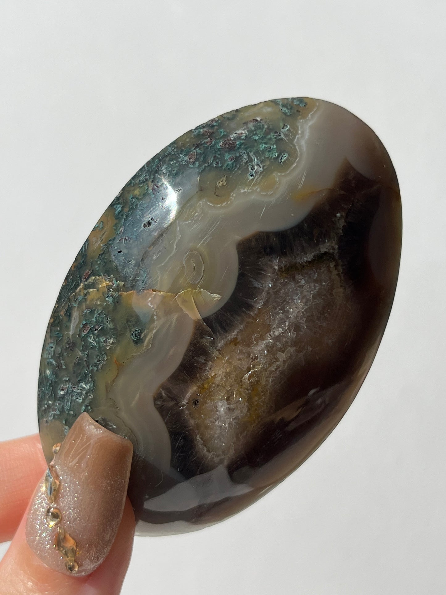 West Indonesian River Agate with Green Moss & Golden Healer Quartz A