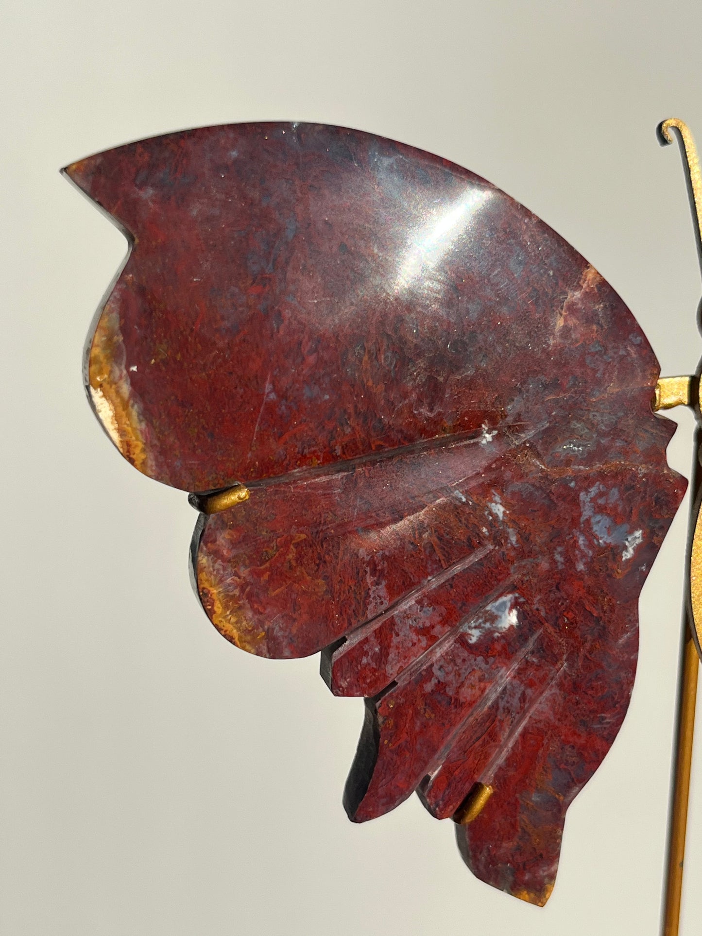 Red Moss in Chalcedony Butterfly Wing set on Stand