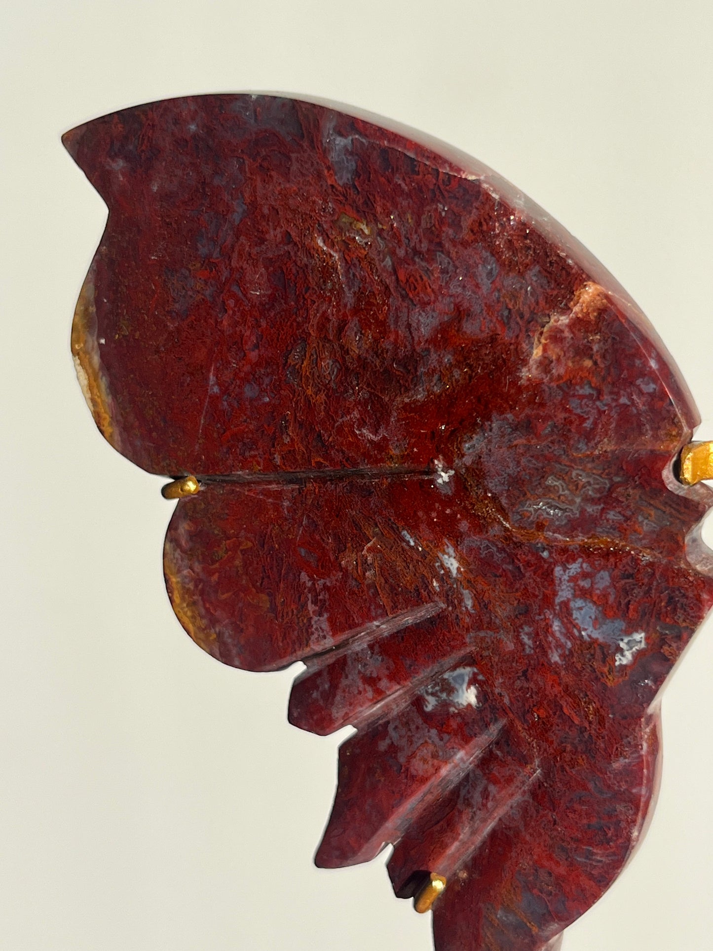 Red Moss in Chalcedony Butterfly Wing set on Stand