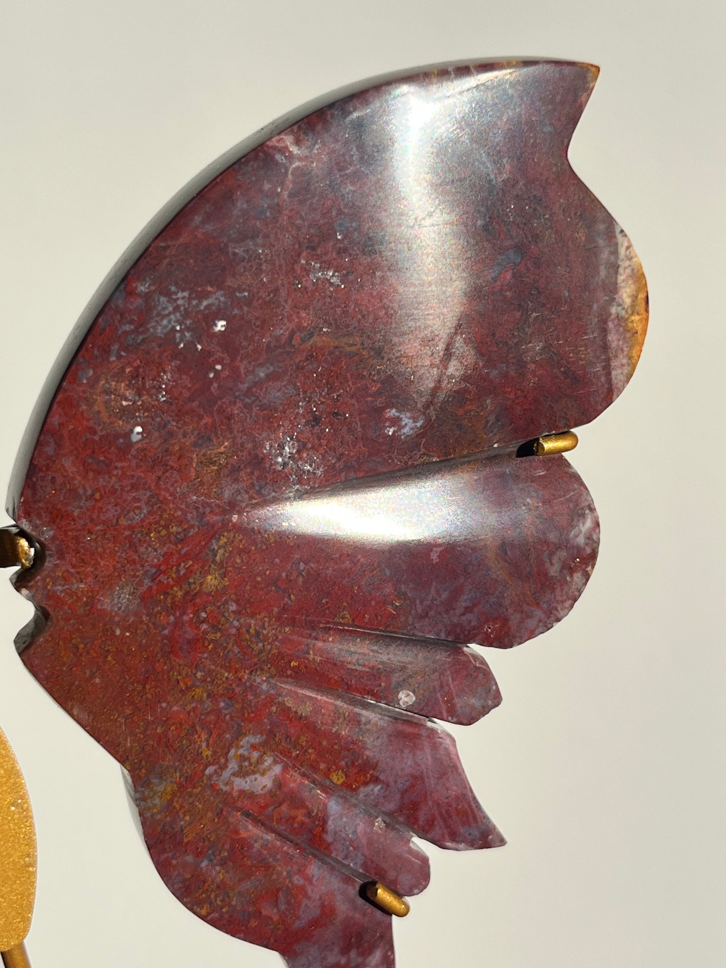 Red Moss in Chalcedony Butterfly Wing set on Stand