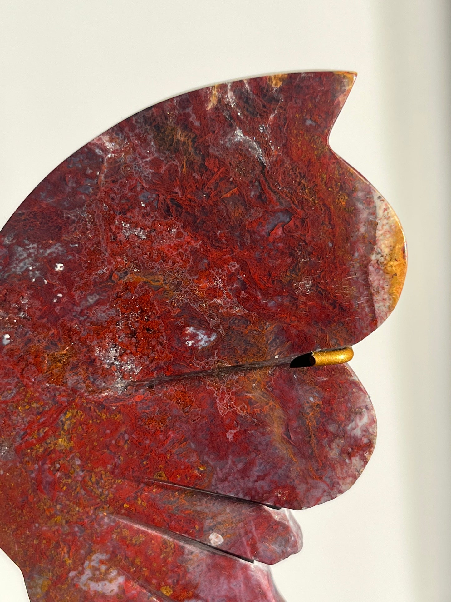 Red Moss in Chalcedony Butterfly Wing set on Stand