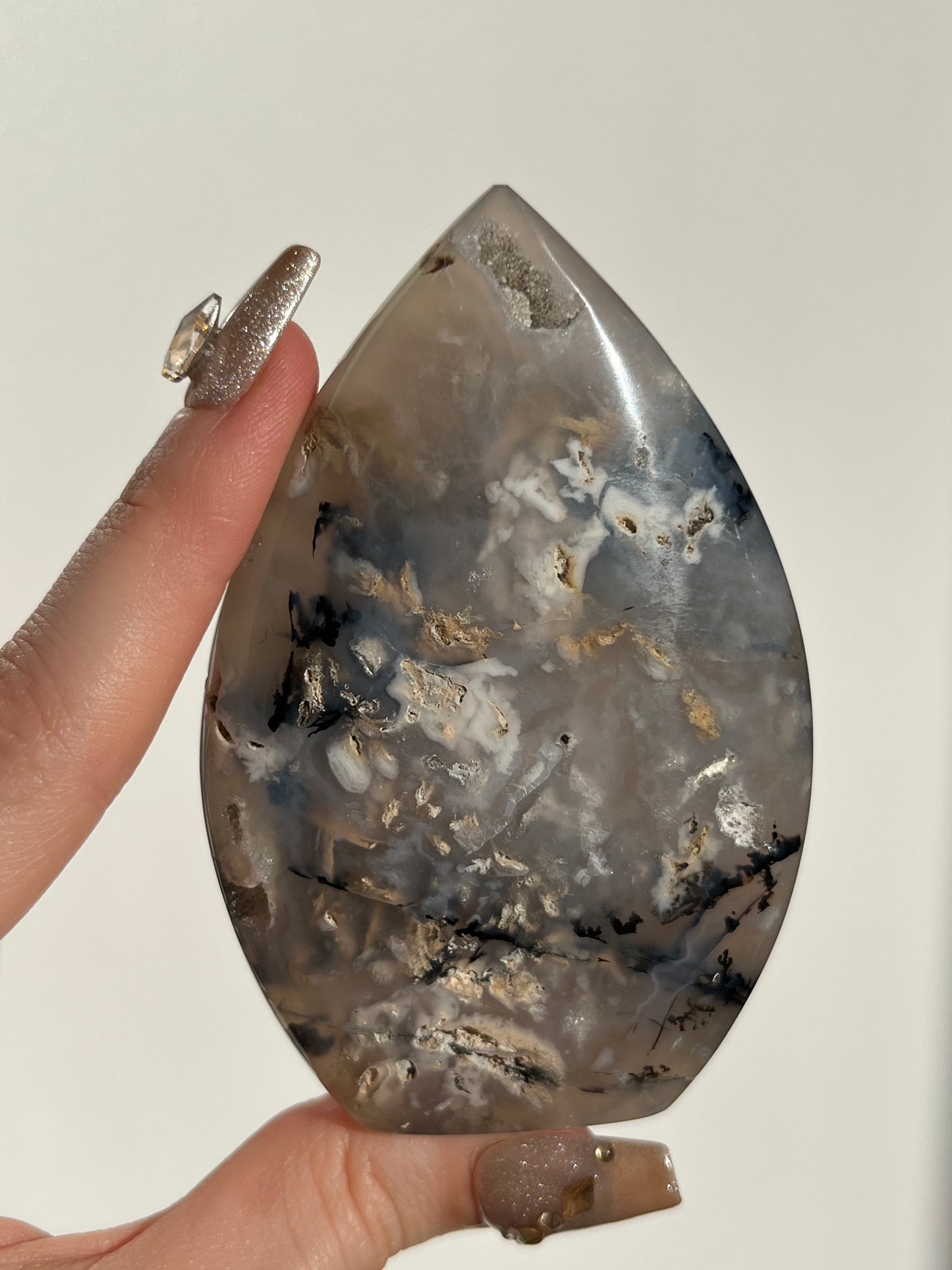 Tiger Dendrite in Chalcedony Flame Carving D