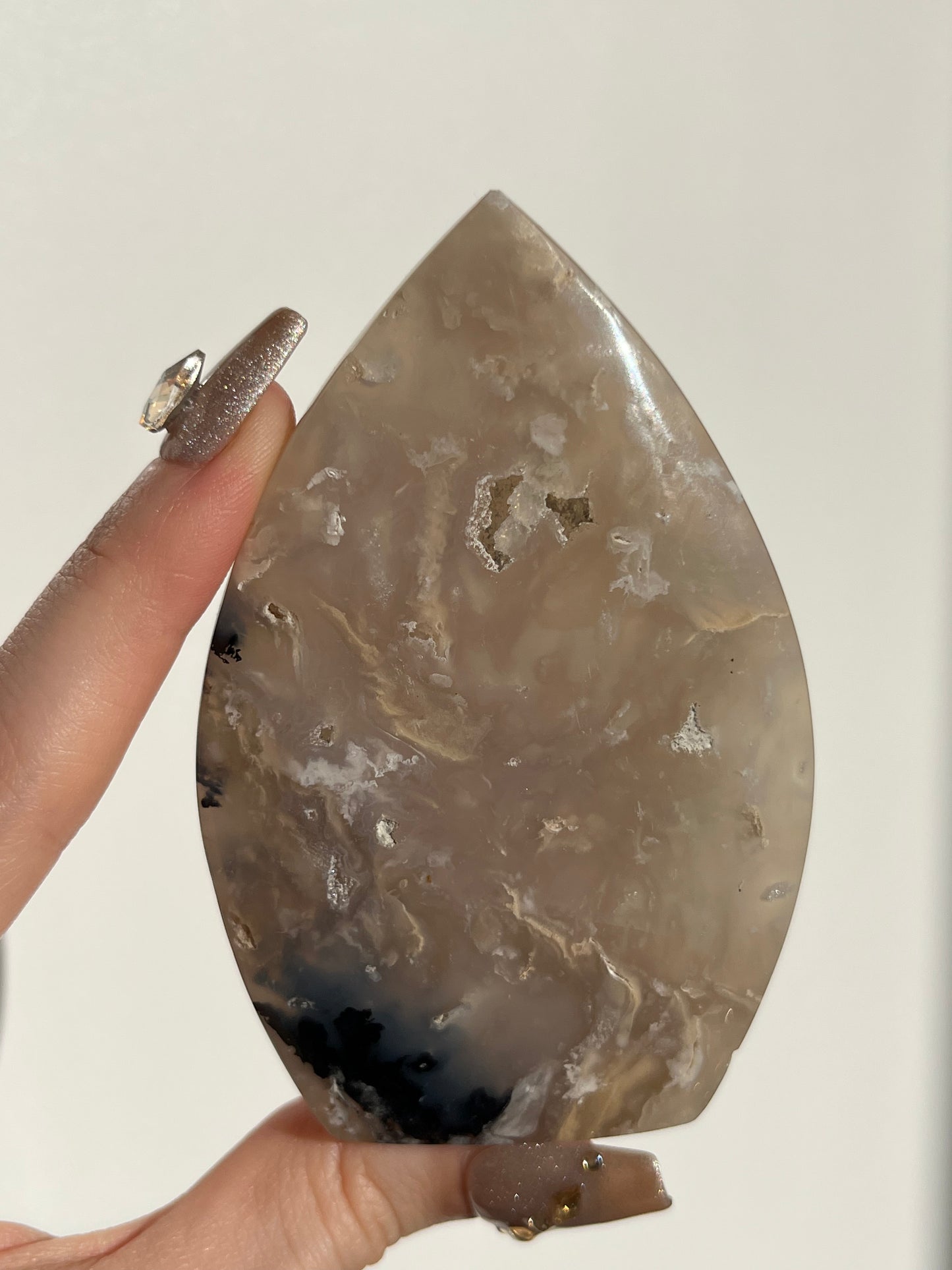 Tiger Dendrite in Chalcedony Flame Carving E (Unsteady Base)