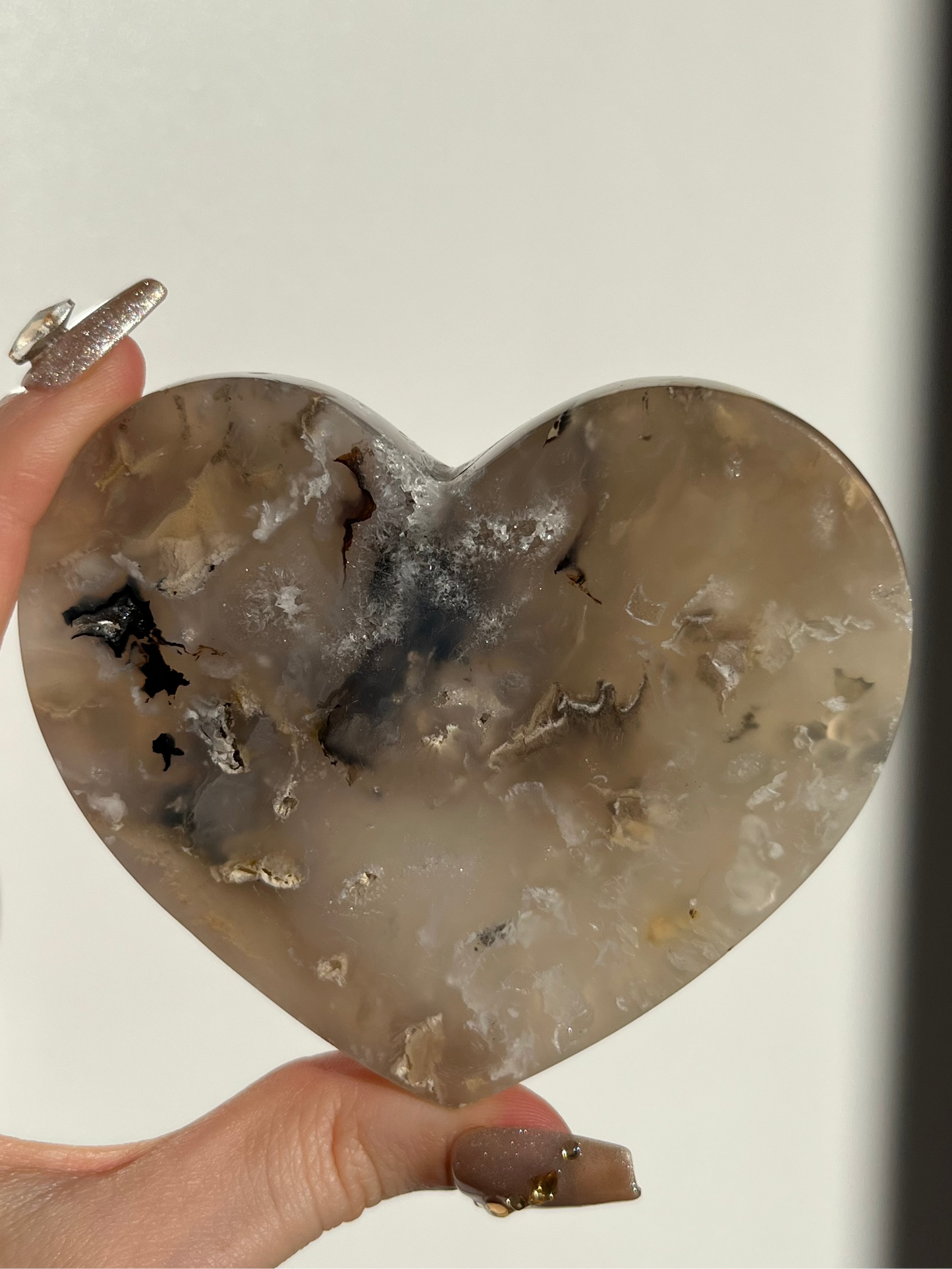 Tiger Dendrite in Chalcedony Heart Carving D