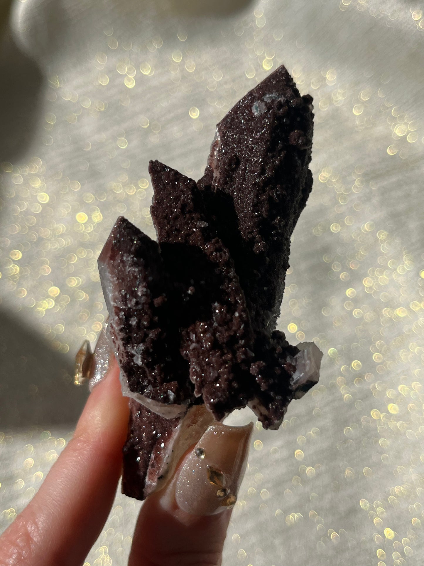 Twilight Plum Elestial Quartz with Sakura Blossom Calcite Specimen D