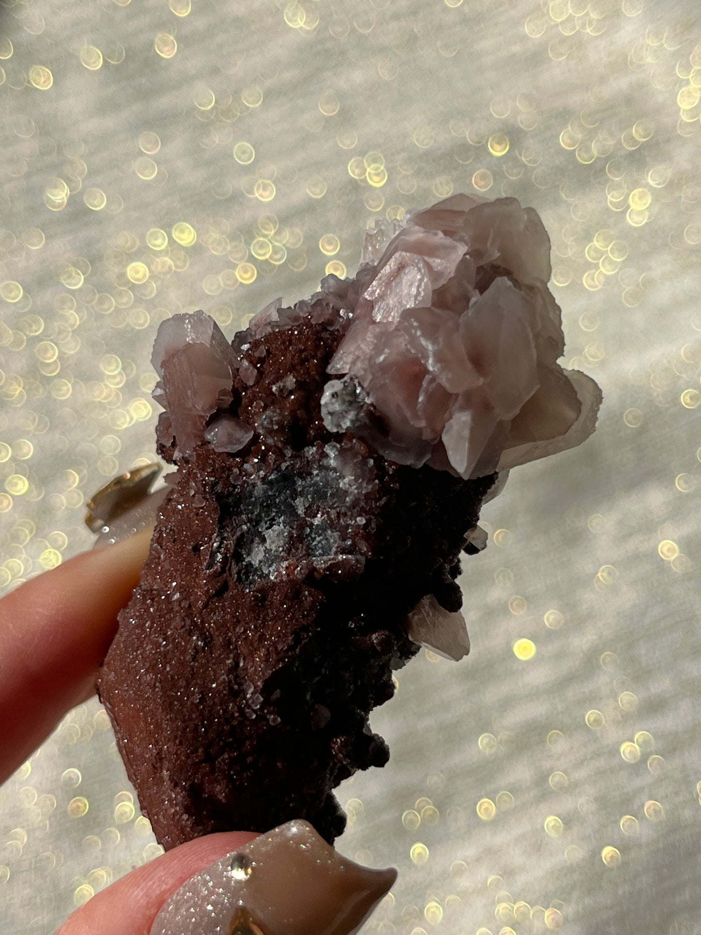Twilight Plum Quartz with Sakura Blossom Calcite Specimen F
