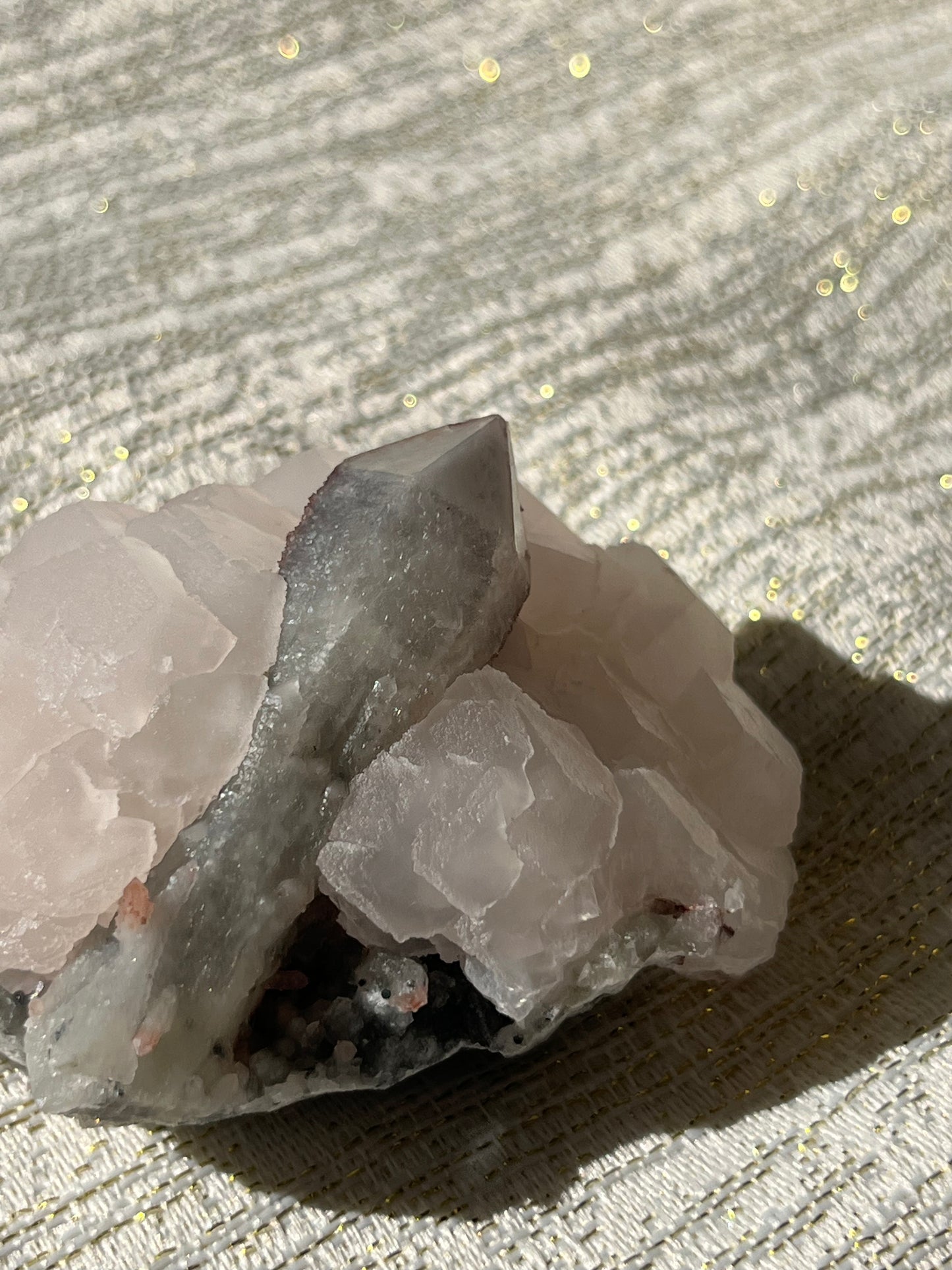 Twilight Plum Quartz with Sakura Blossom Calcite Specimen G